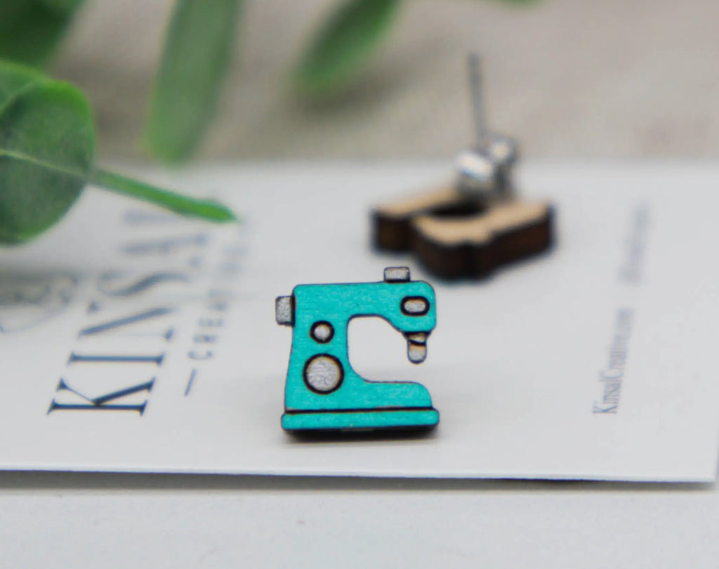 Sewing Machine Wood Stud Earrings