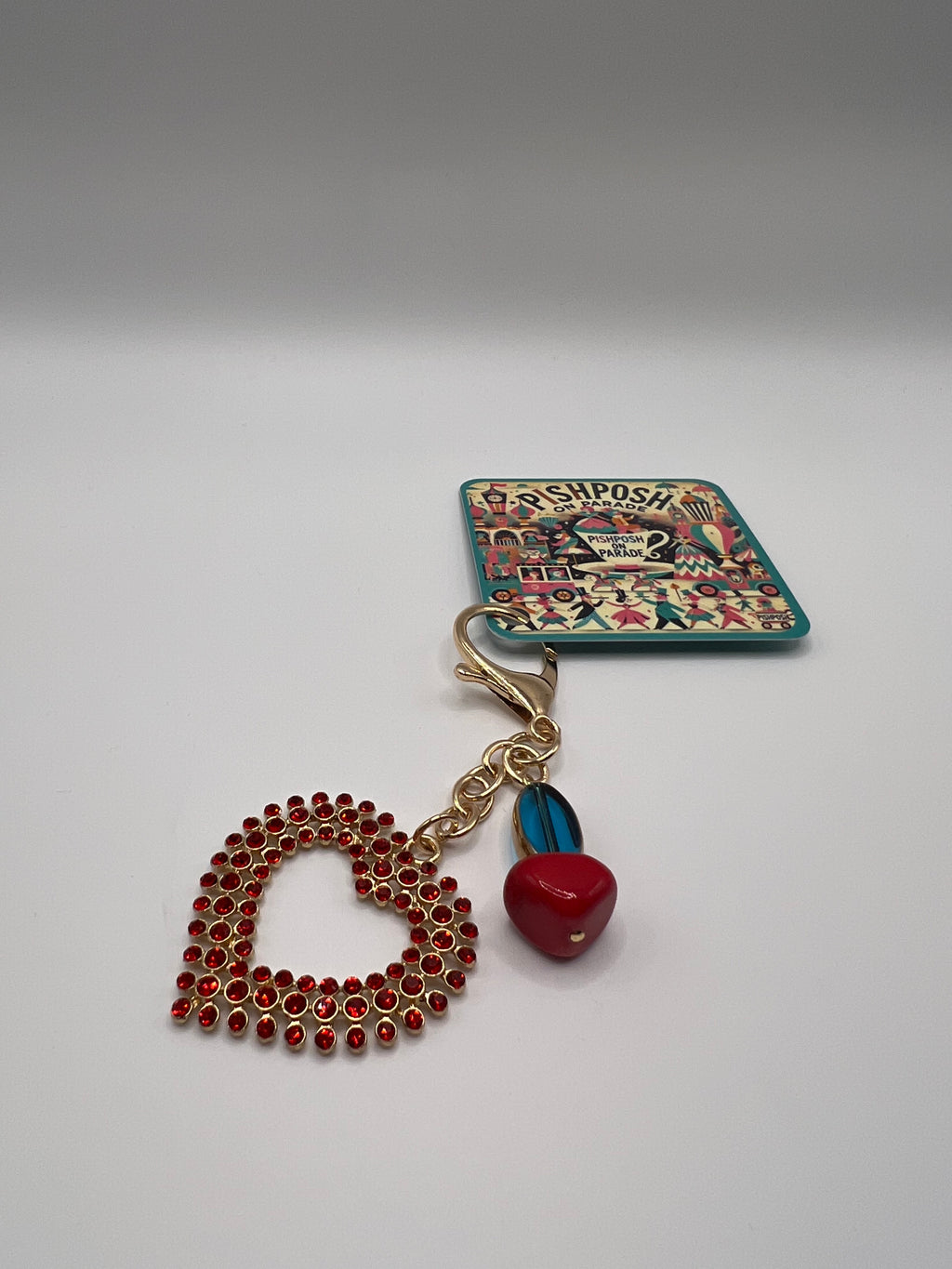 Red Rhinestone Heart with Blue and Red Bead - Zipper Pull/Scissor Charm