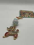 Red/White Rhinestone Party Poodle with Beads - Zipper Pull/Scissor Charms