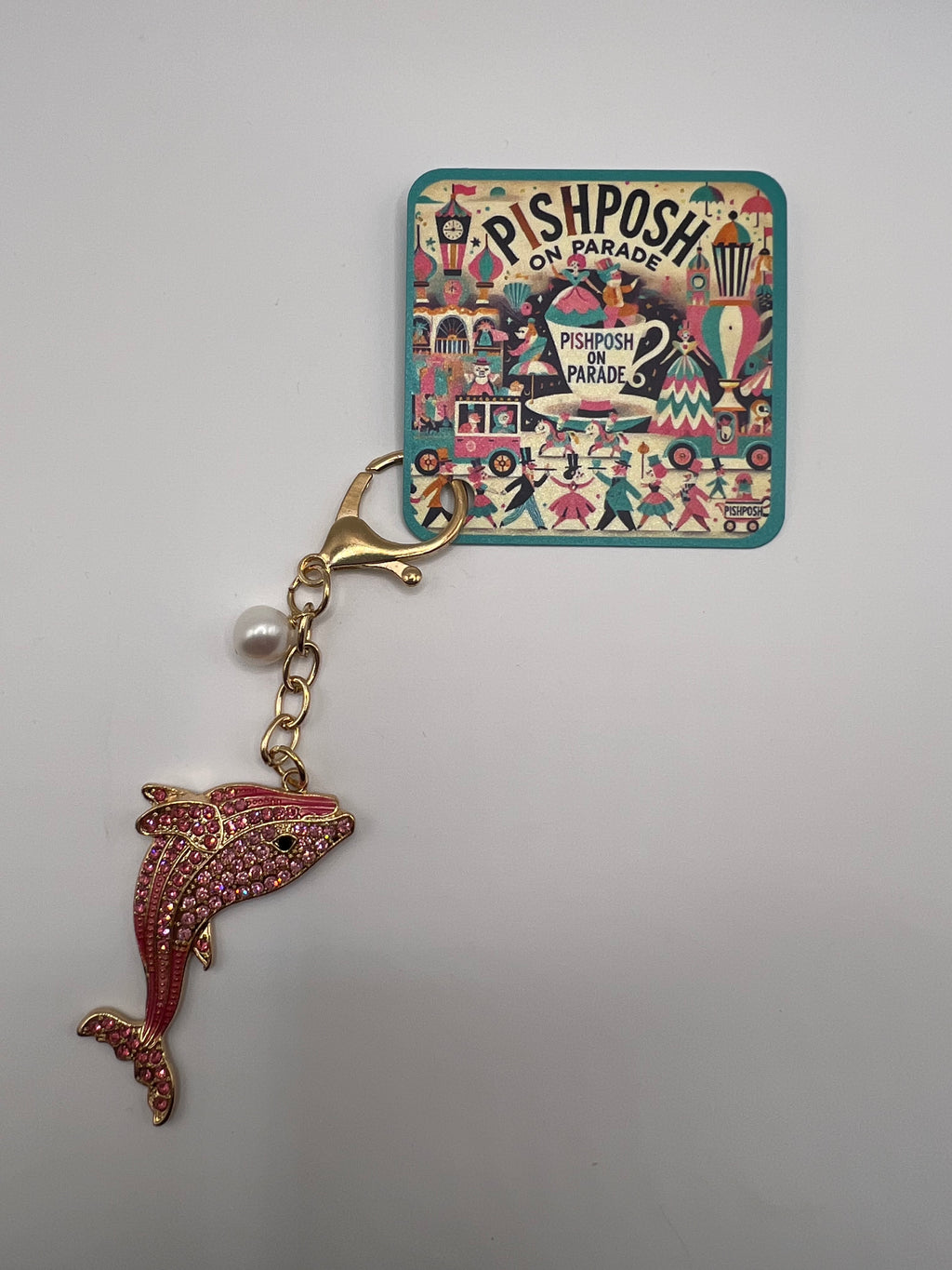 Pink stone whale with pearl charm