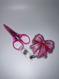Pink Sparkly Bow - Badge / Scissor reel - scissor excluded