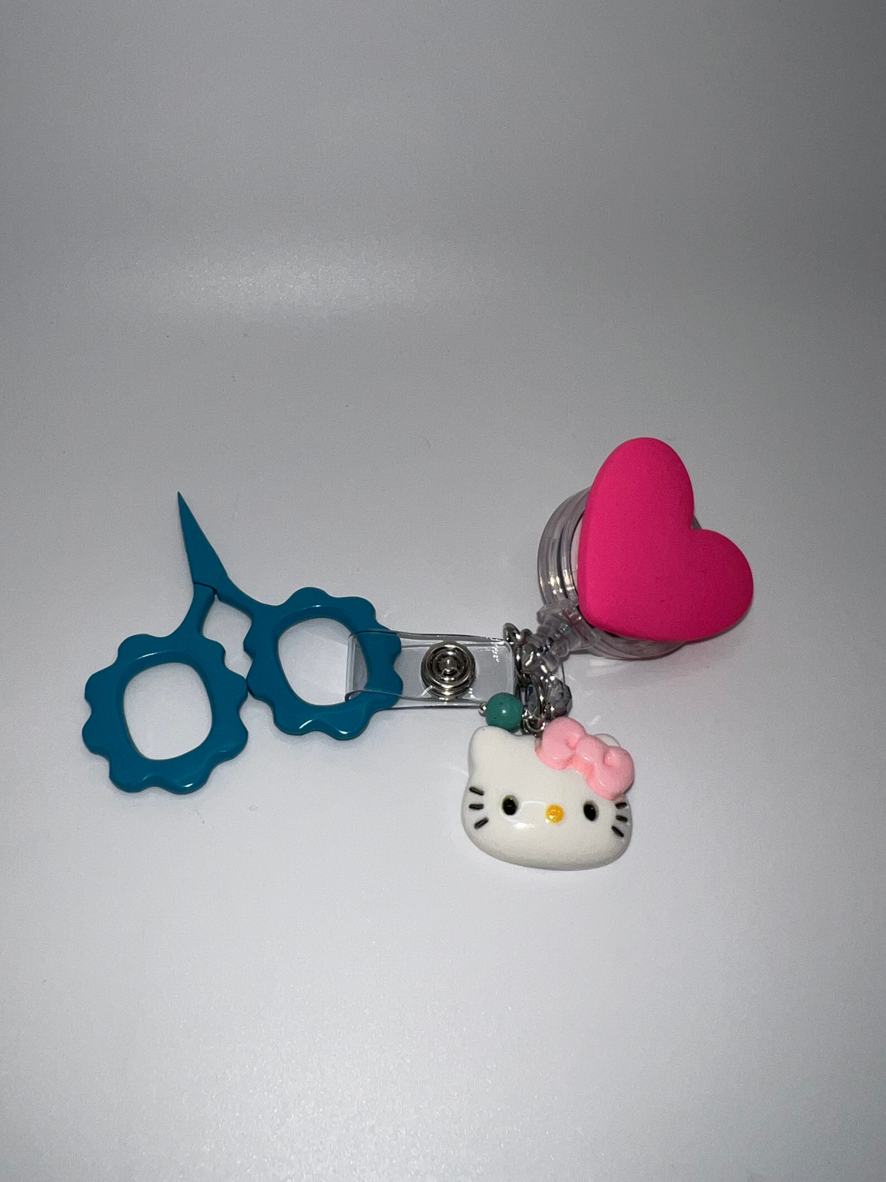 Pink Heart Badge / Scissor Reel - scissors excluded
