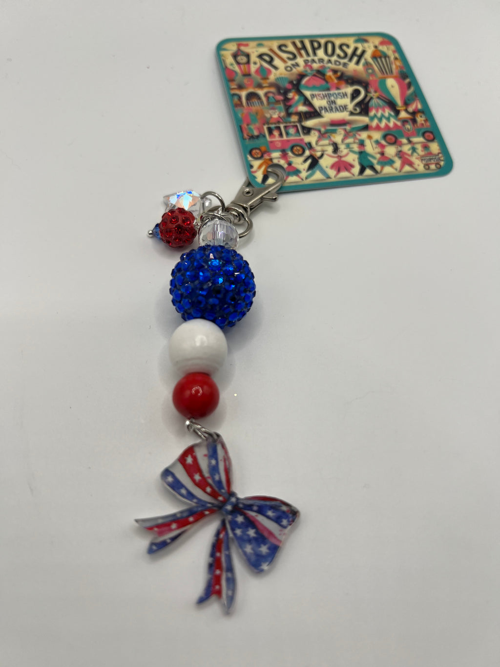 Red White and Blue Bow with beads - charm