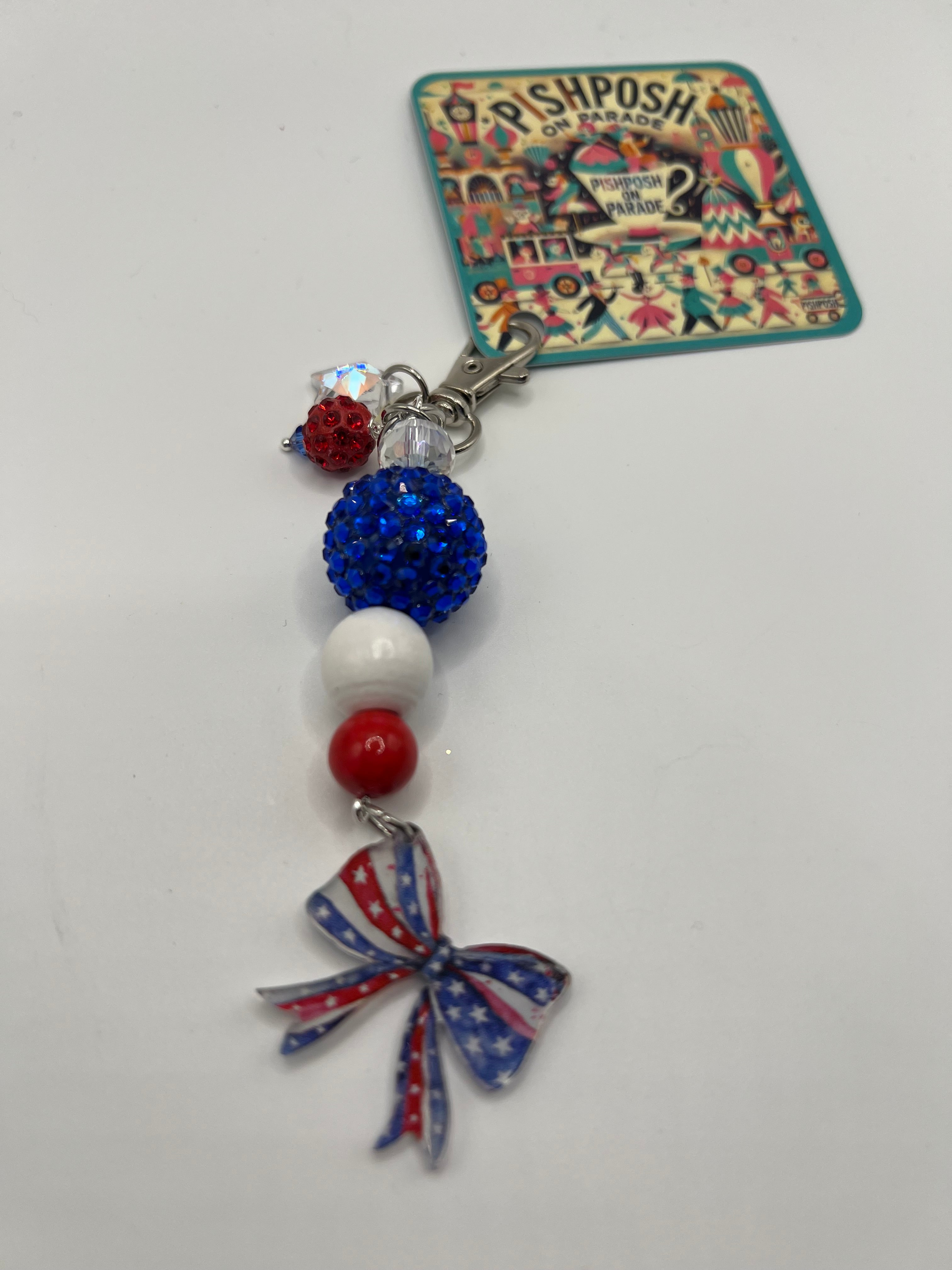 Red White and Blue Bow with beads - charm