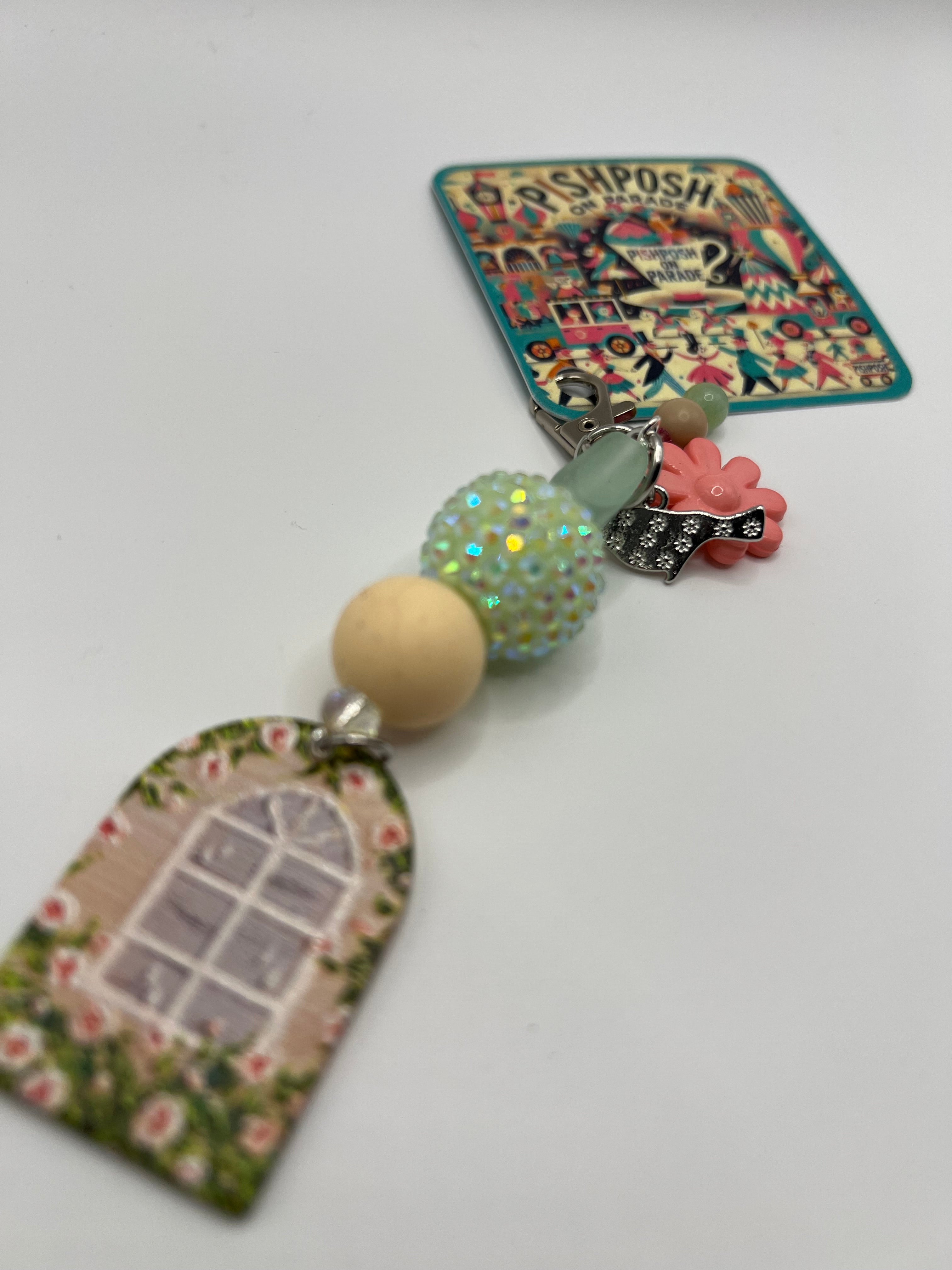 Window with Flowers and Bird Charm - Zipper Pull/Bag Charm