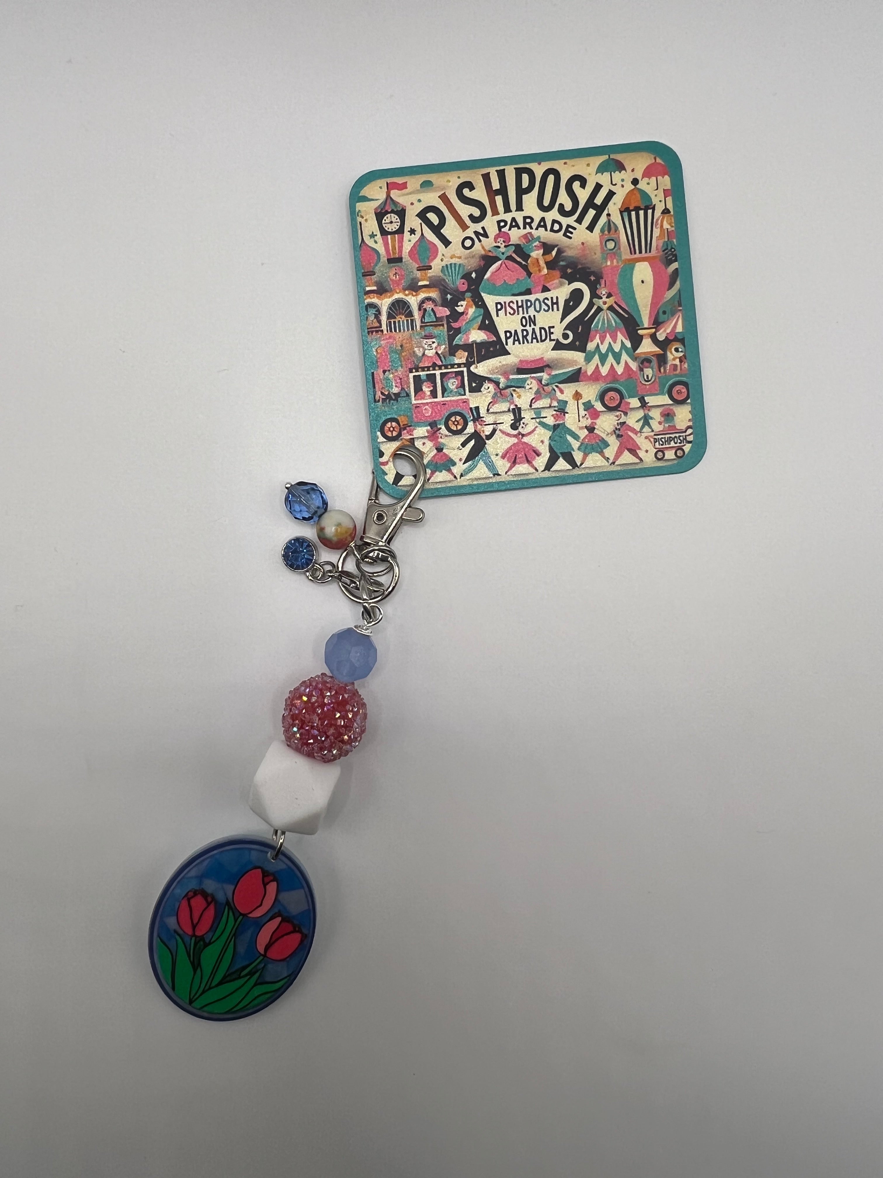 Pink Tulips with Beads - Zipper Bag Charm
