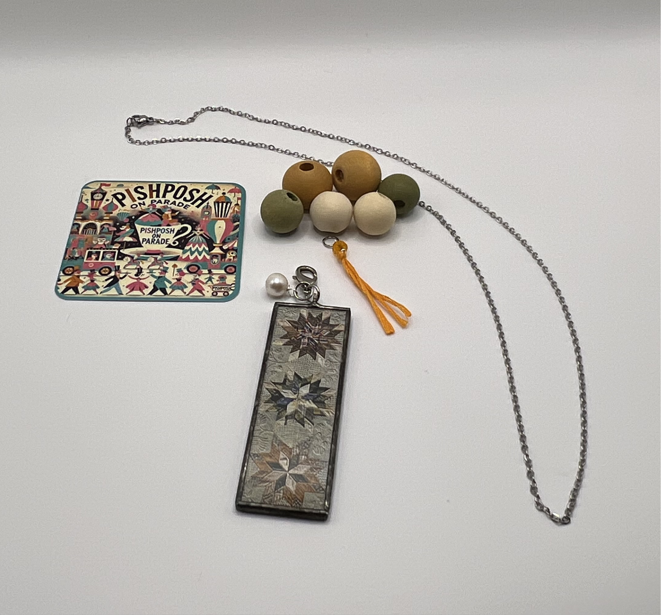 Rustic Star Quilt Necklace with Removable Beads