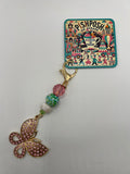 Pink Rhinestone Butterfly with Colorful Beads - Zipper Pull/Scissor Charms