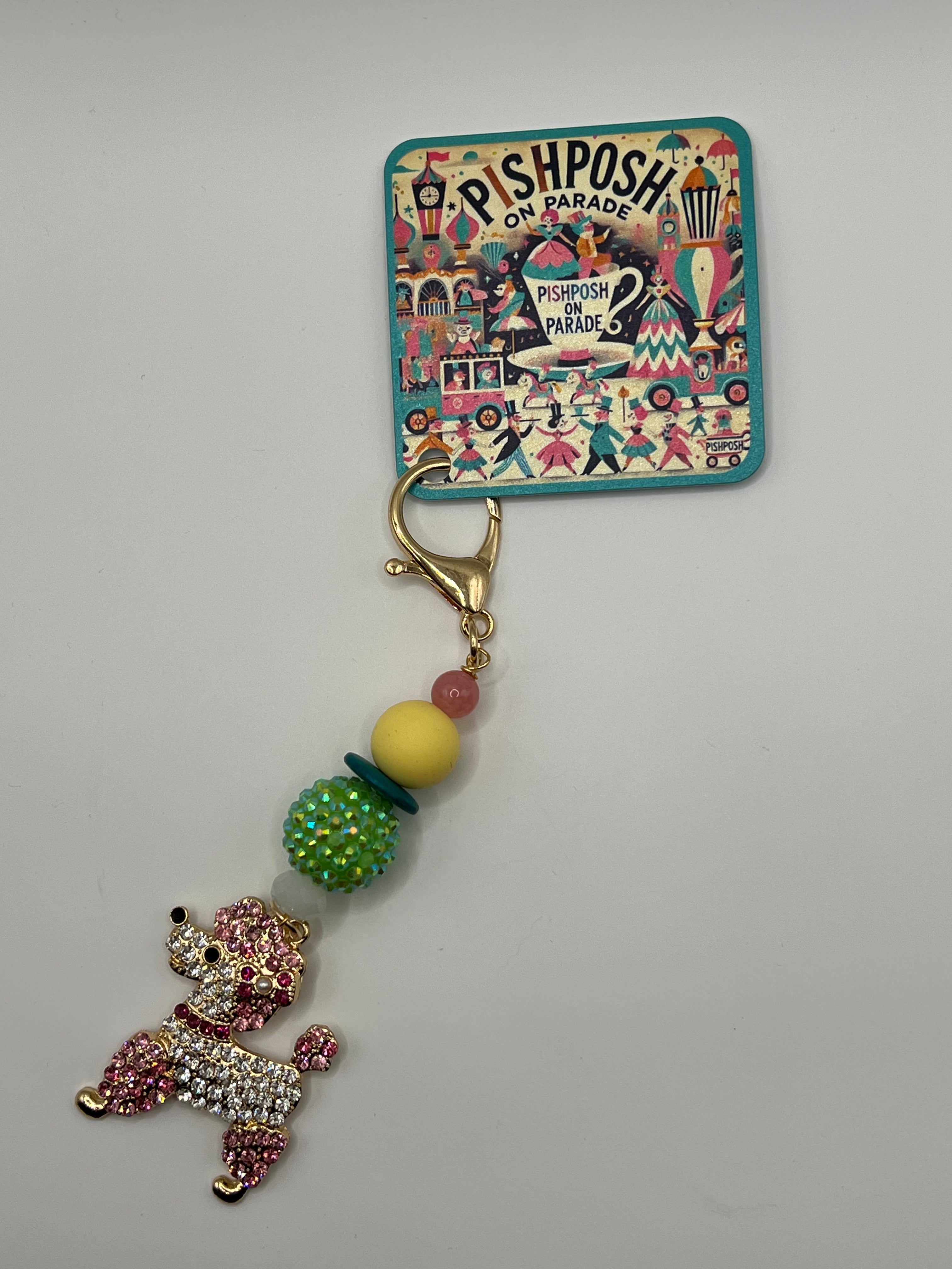 Pink/Clear Party Poodle with Colorful Beads - Zipper Pull/Scissor Charm