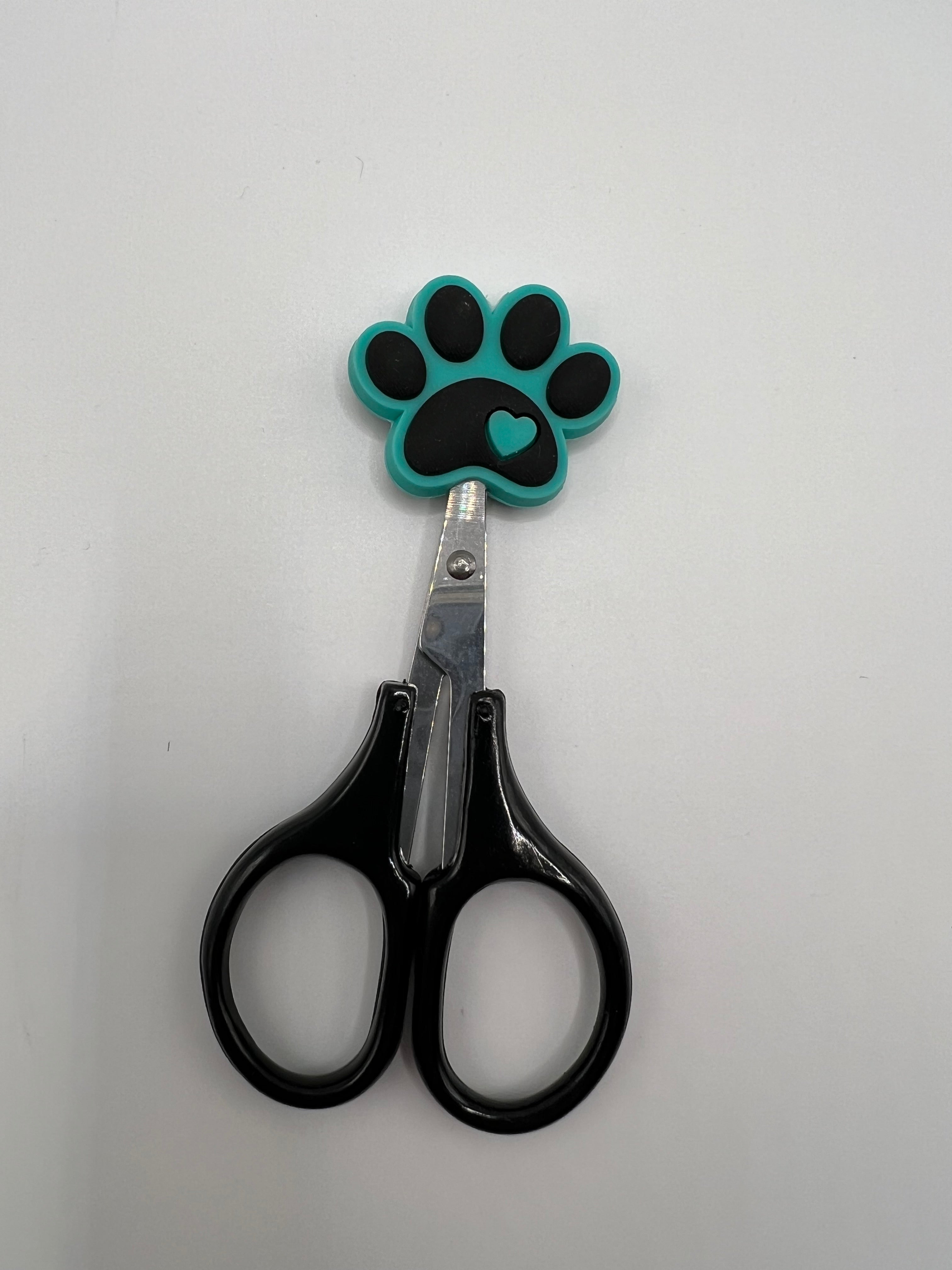 Teal and Black paw print with heart - scissor tip protector