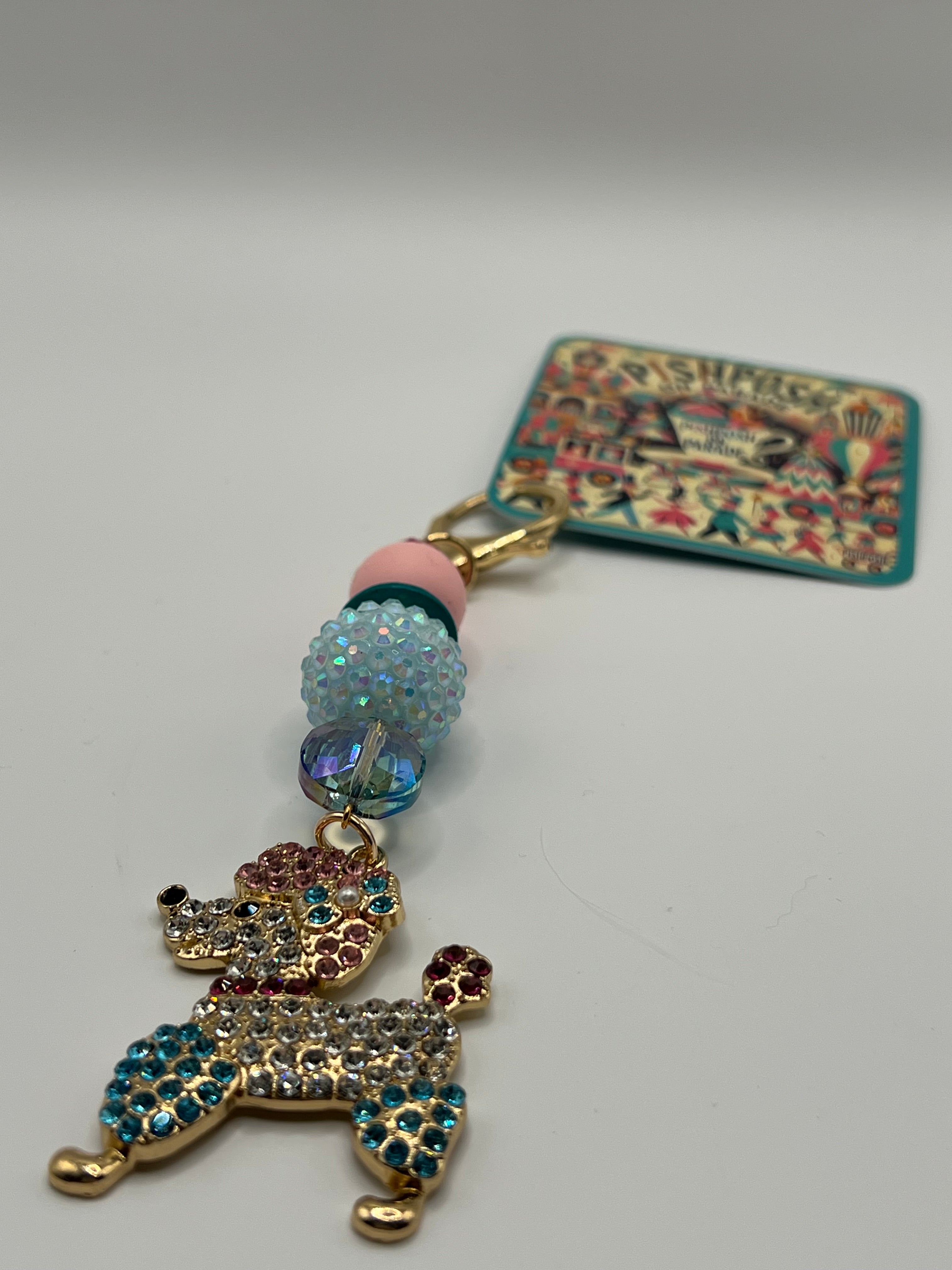 Blue/Clear Party Poodle with Colorful Beads - Zipper Pull/Scissor Charms