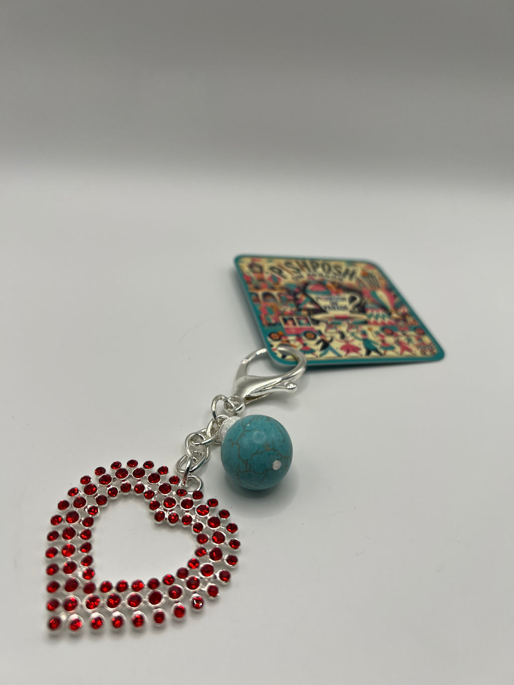 Red Rhinestone Heart with Turquoise Bead - Zipper Pull/Scissor Charm
