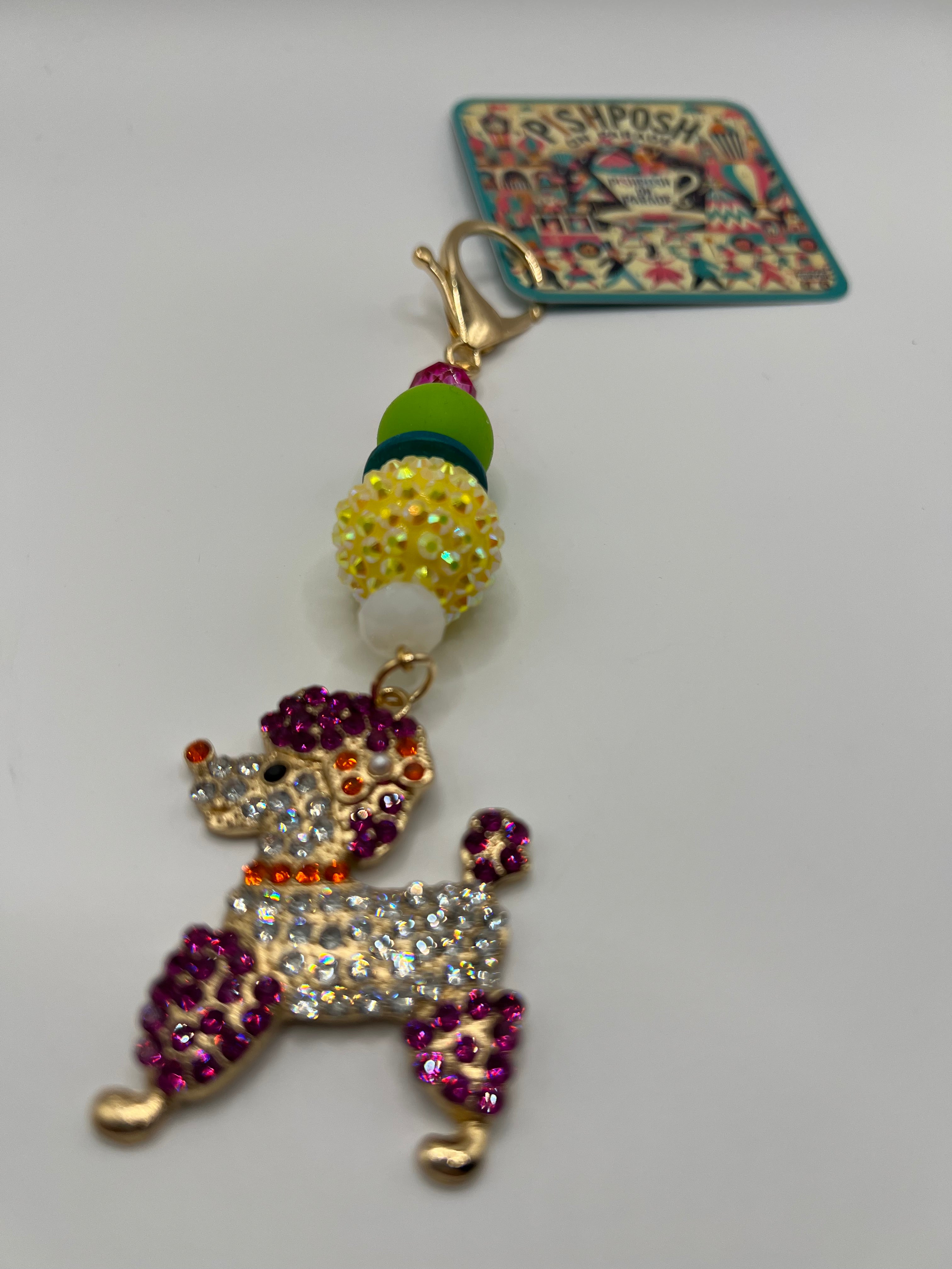 Magenta/Clear Party Poodle with Colorful Beads - Zipper Pull/Scissor Charm