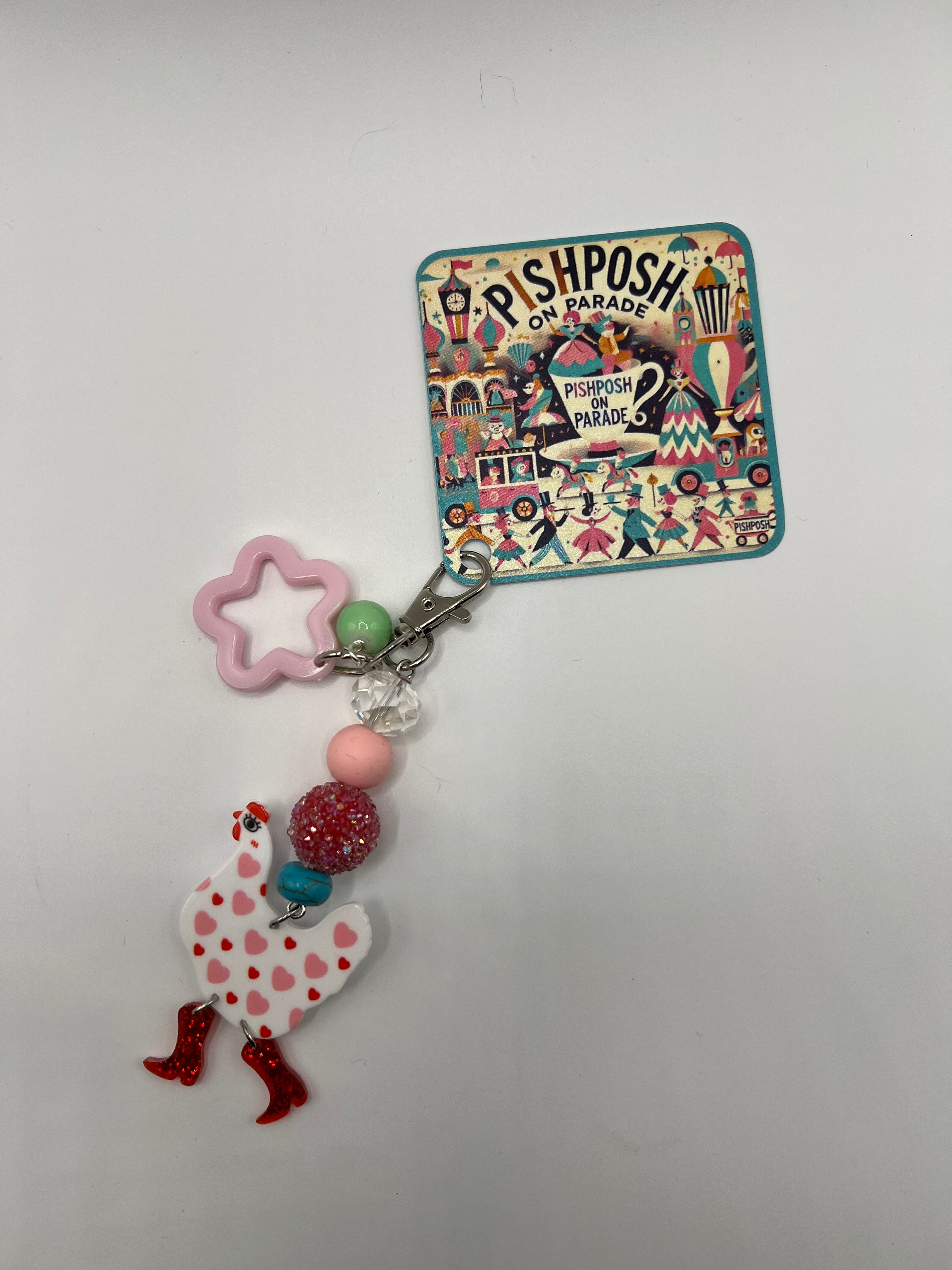 Love chicken with pink star - scissor charm / zipper pull