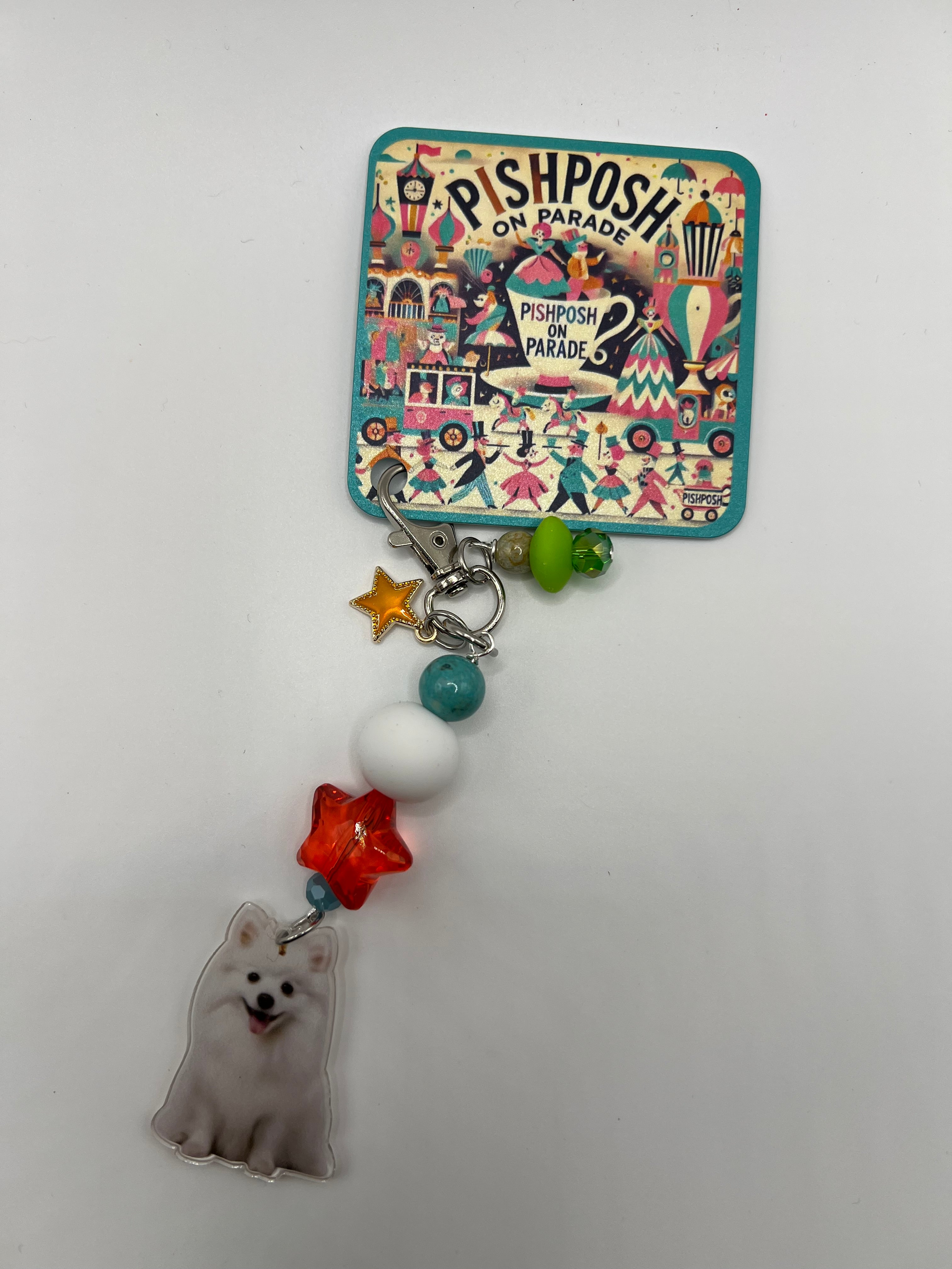 White Puppy with Star Bead - Zipper Pull/Bag Charm