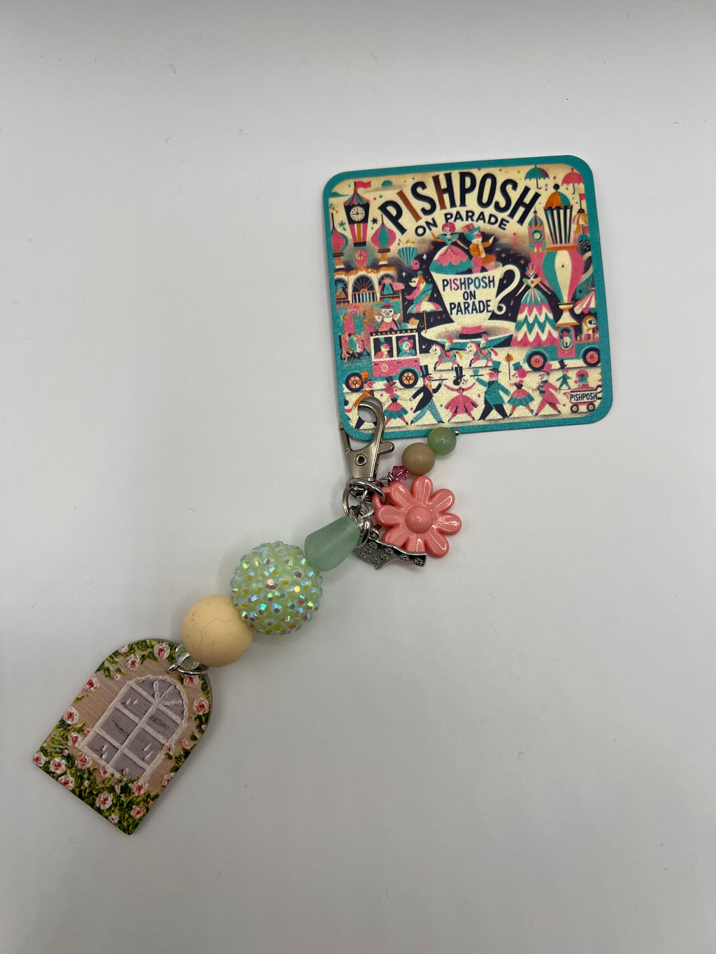 Window with Flowers and Bird Charm - Zipper Pull/Bag Charm