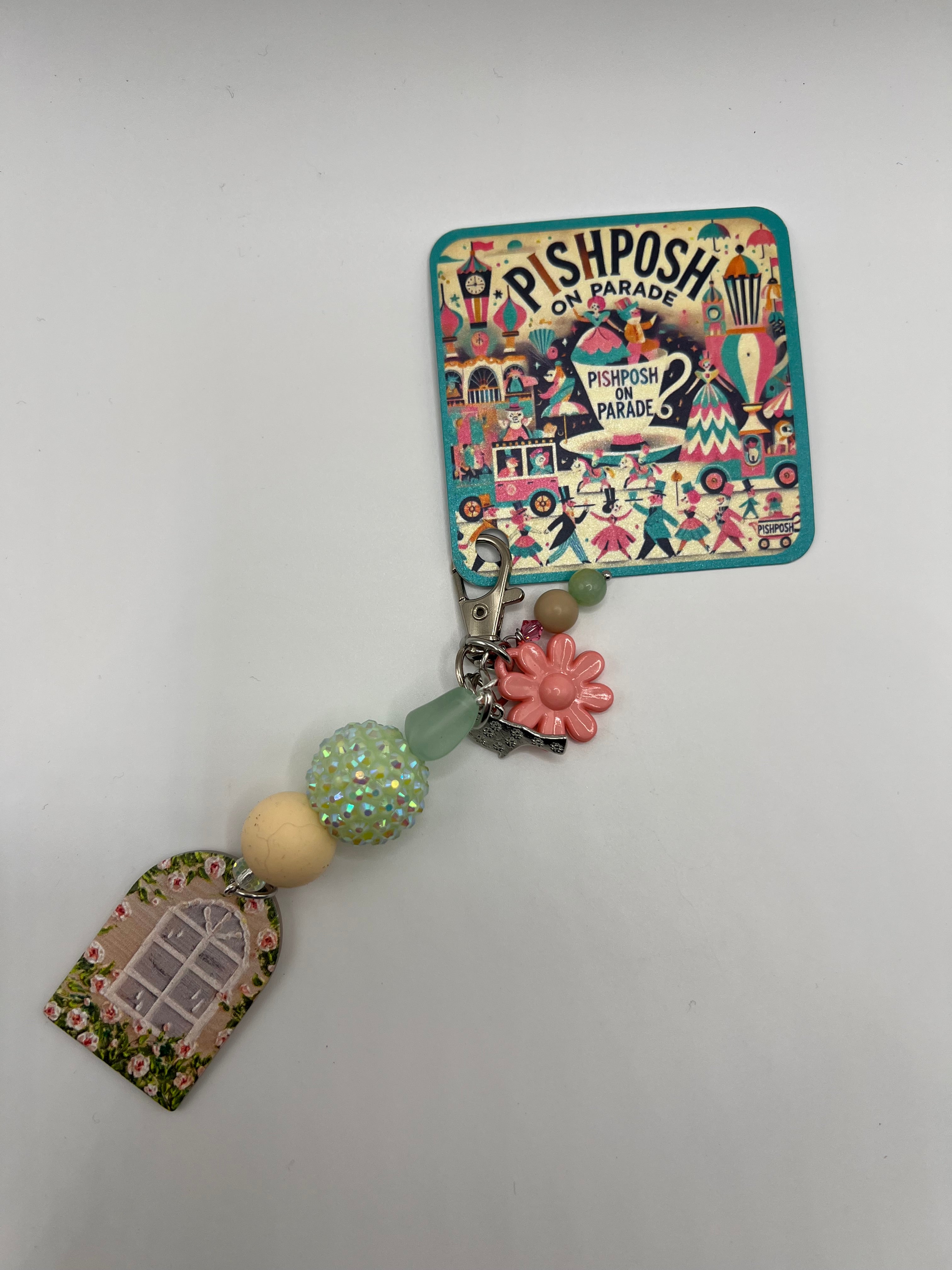 Window with Flowers and Bird Charm - Zipper Pull/Bag Charm