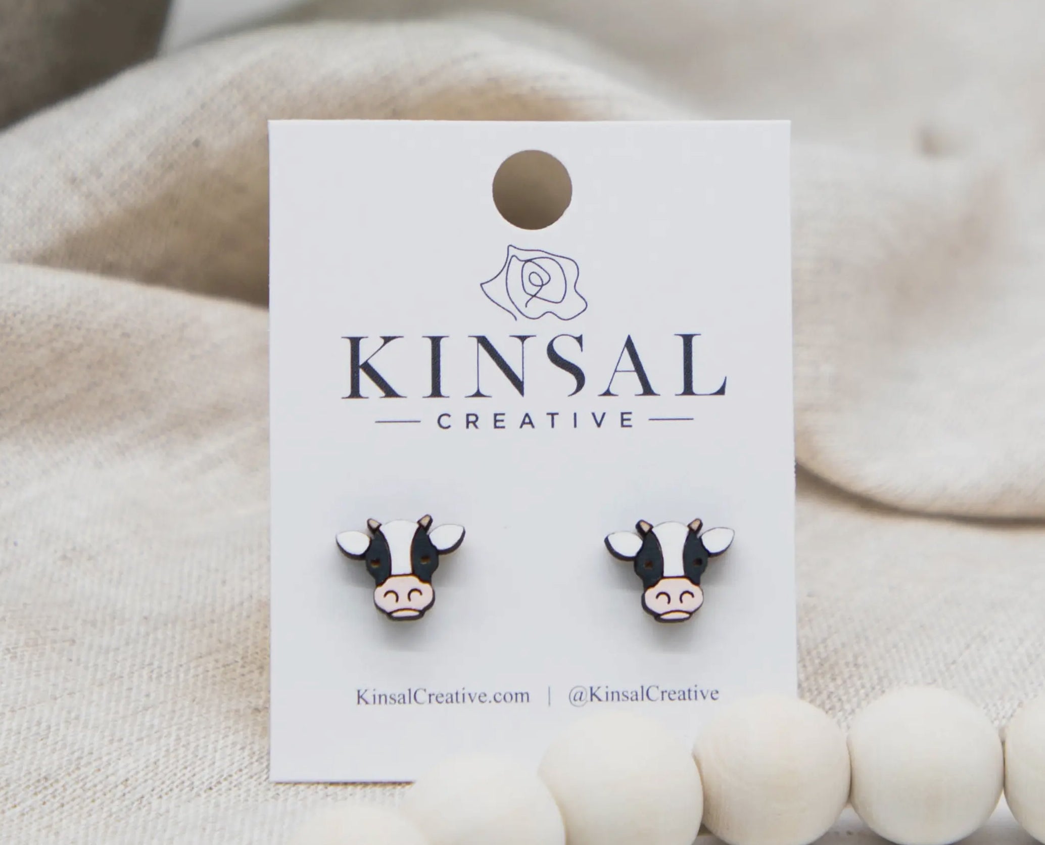 Cow Face Wood Stud Earrings