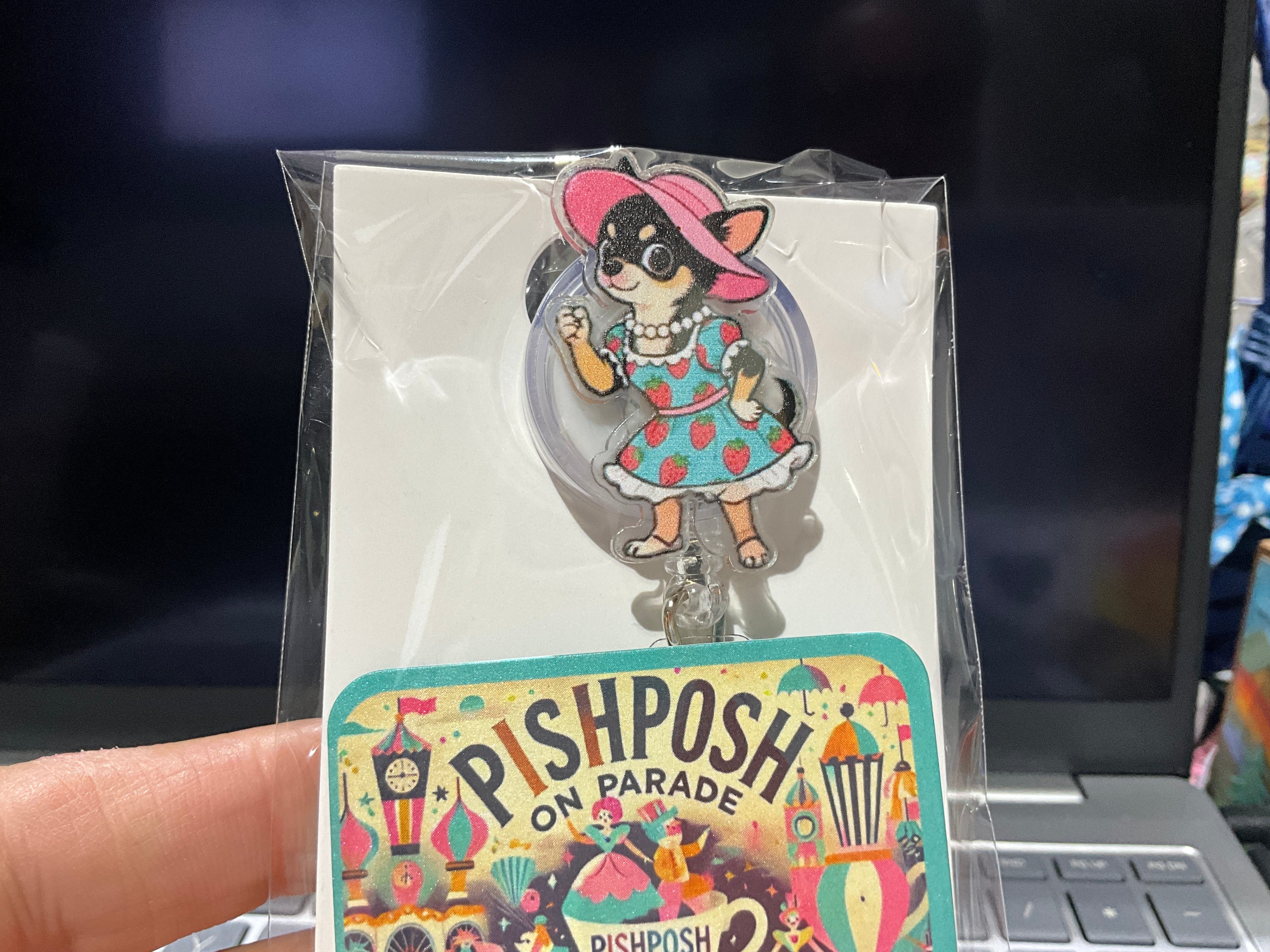 Female Dog with dress - Badge / Scissor Reel