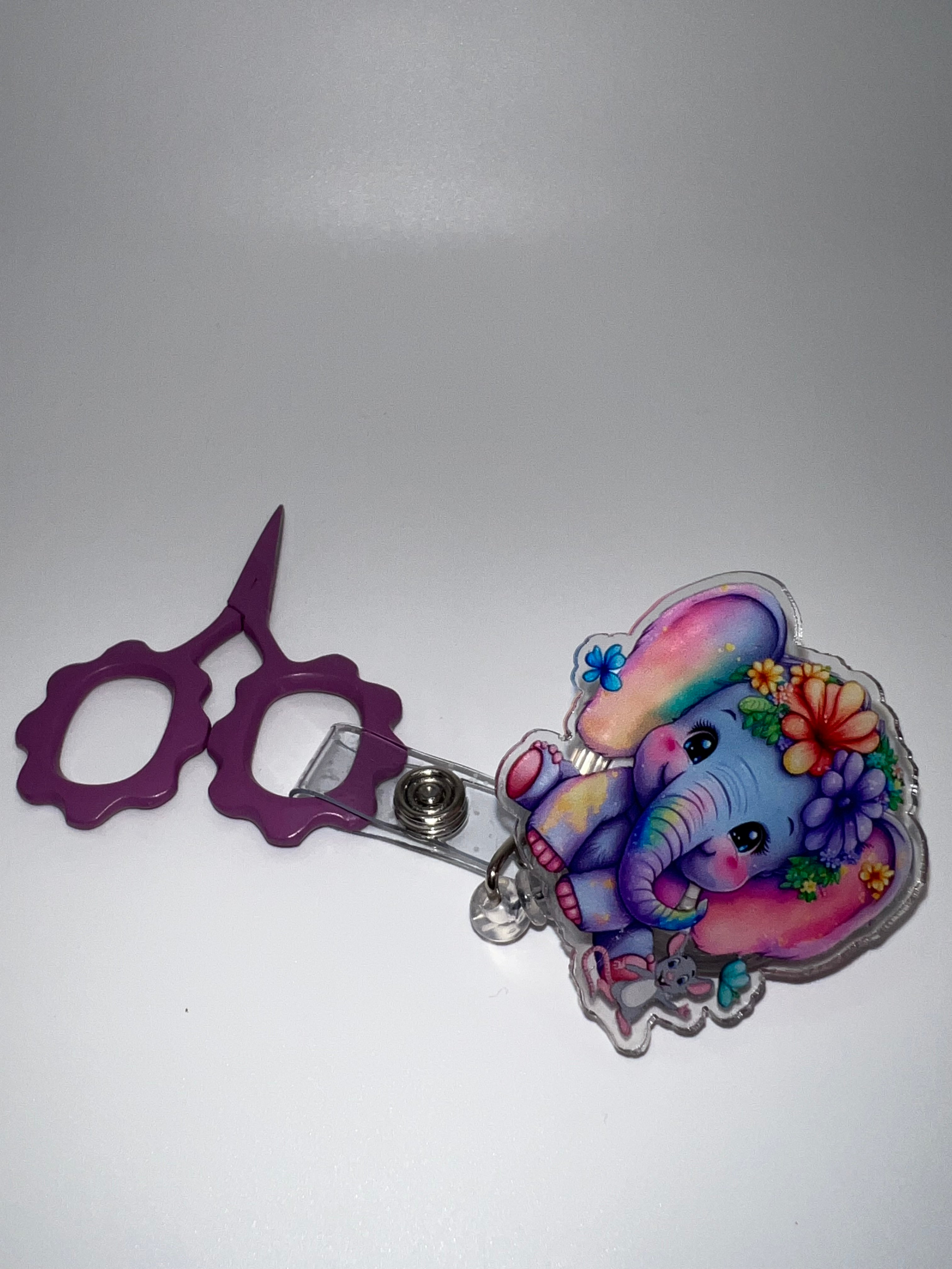 Purple female elephant - Badge / scissor reel - scissors not included