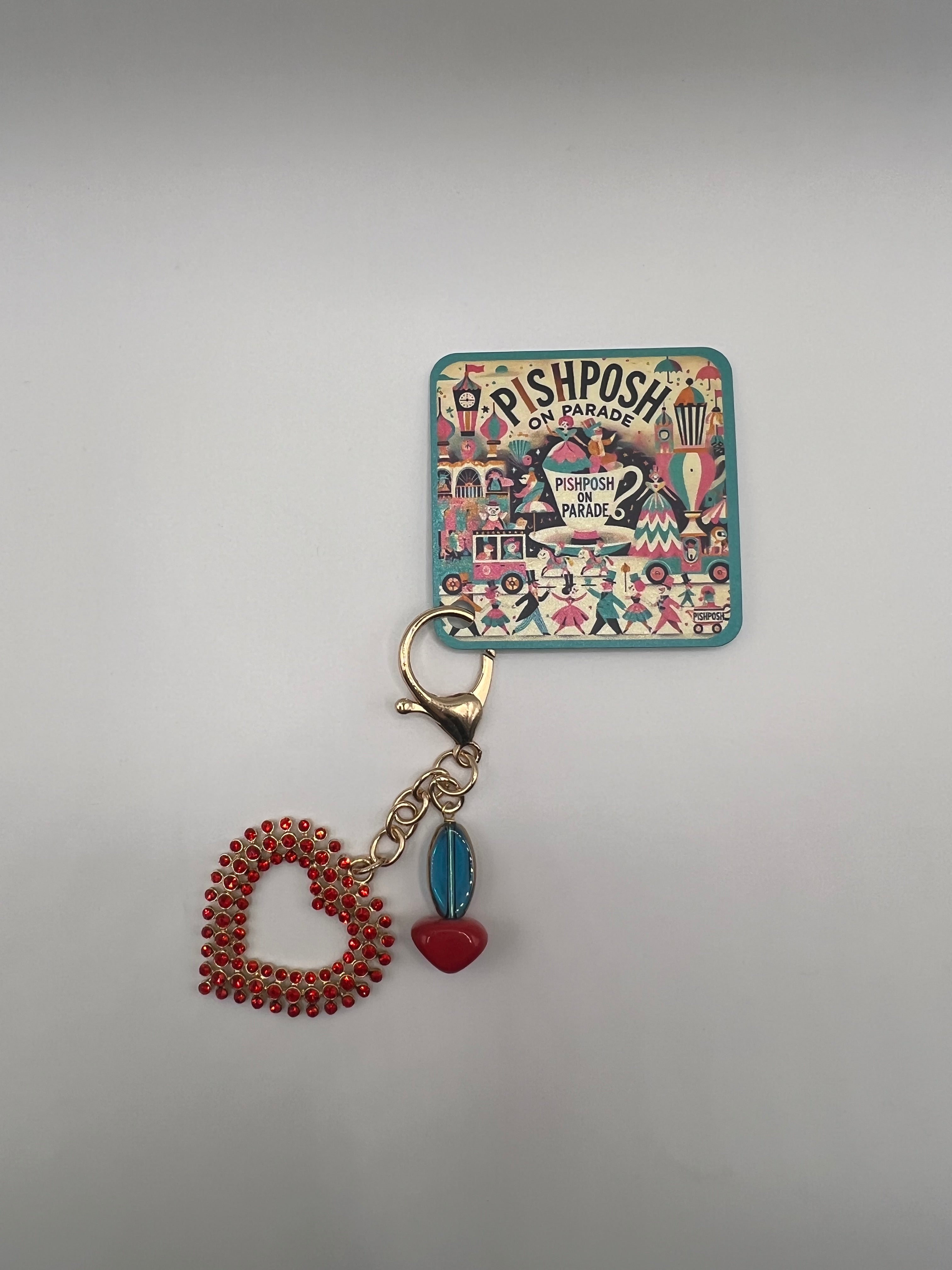 Red Rhinestone Heart with Blue and Red Bead - Zipper Pull/Scissor Charm