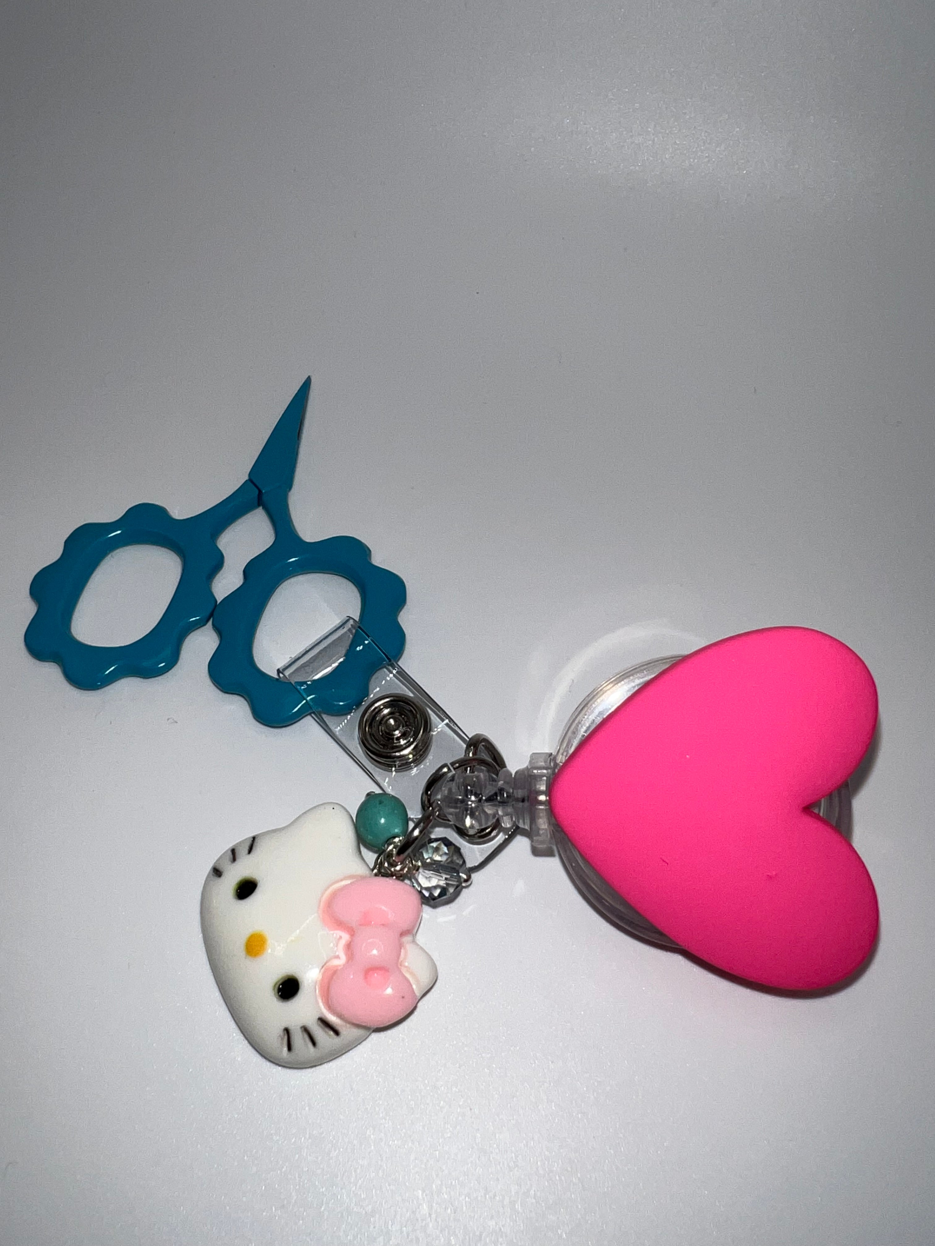 Pink Heart Badge / Scissor Reel - scissors excluded