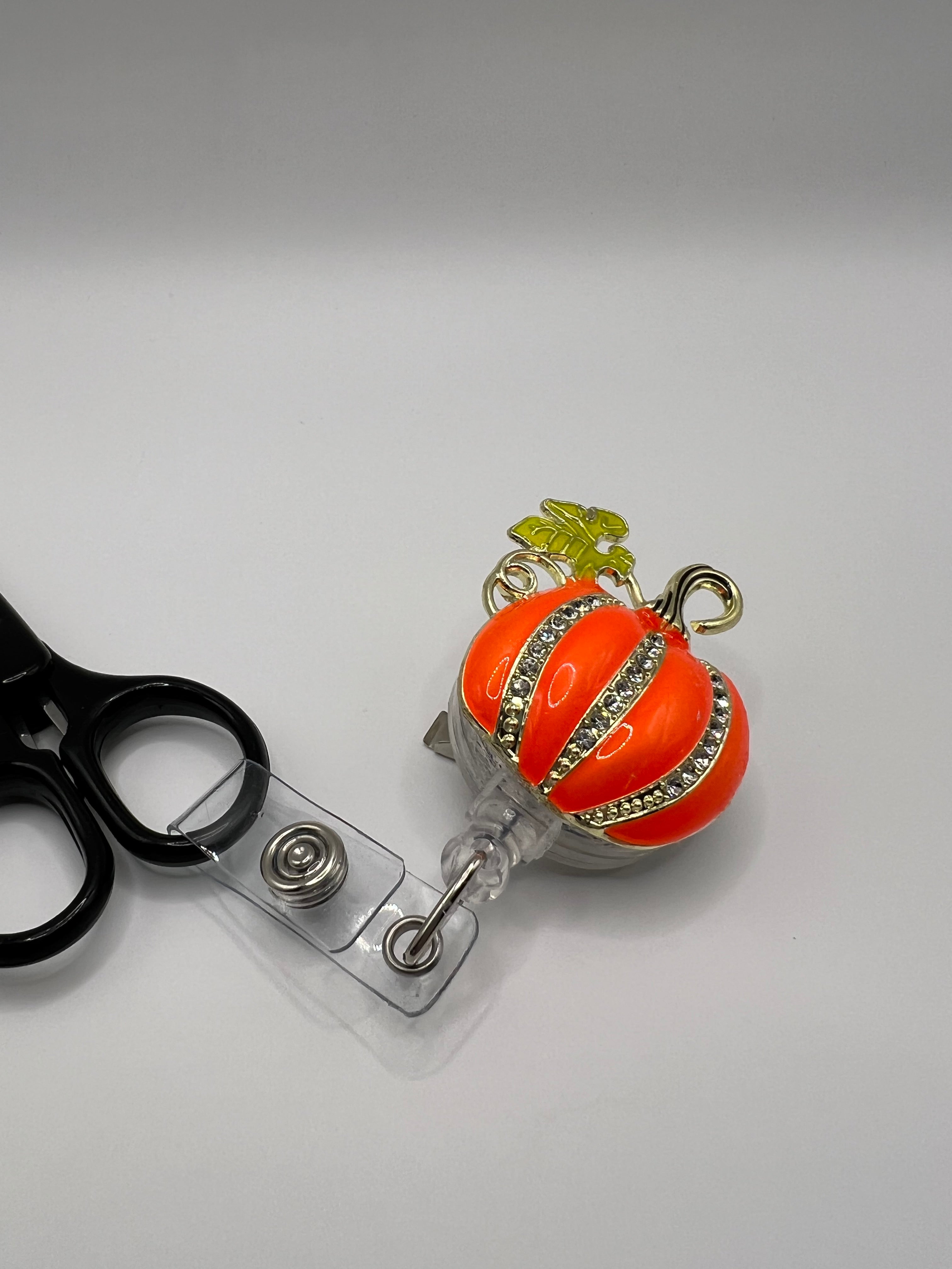 Rhinestone pumpkin Badge / scissor reel - scissors not included