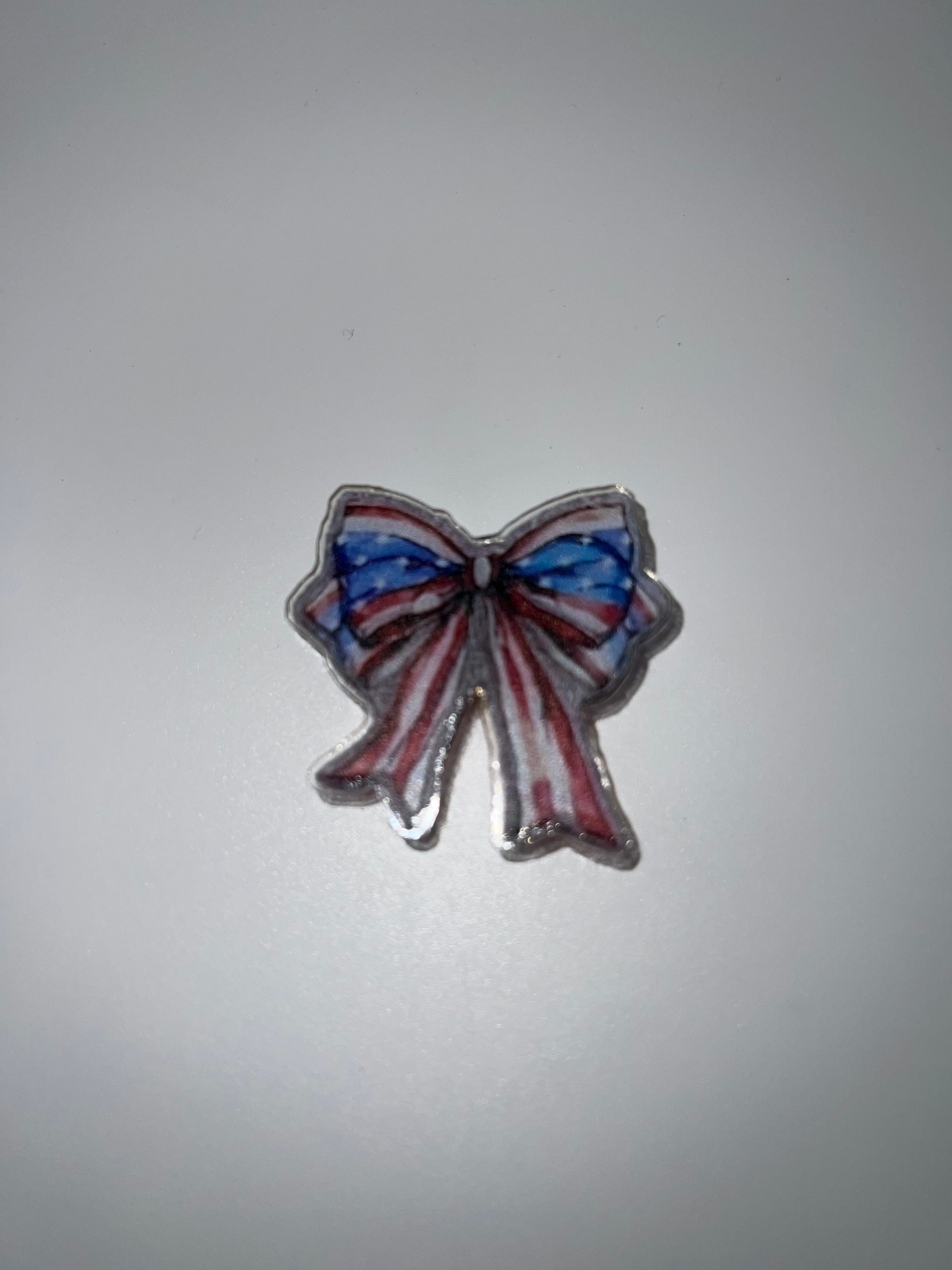 Red white and blue bow with long ribbon - needle minder