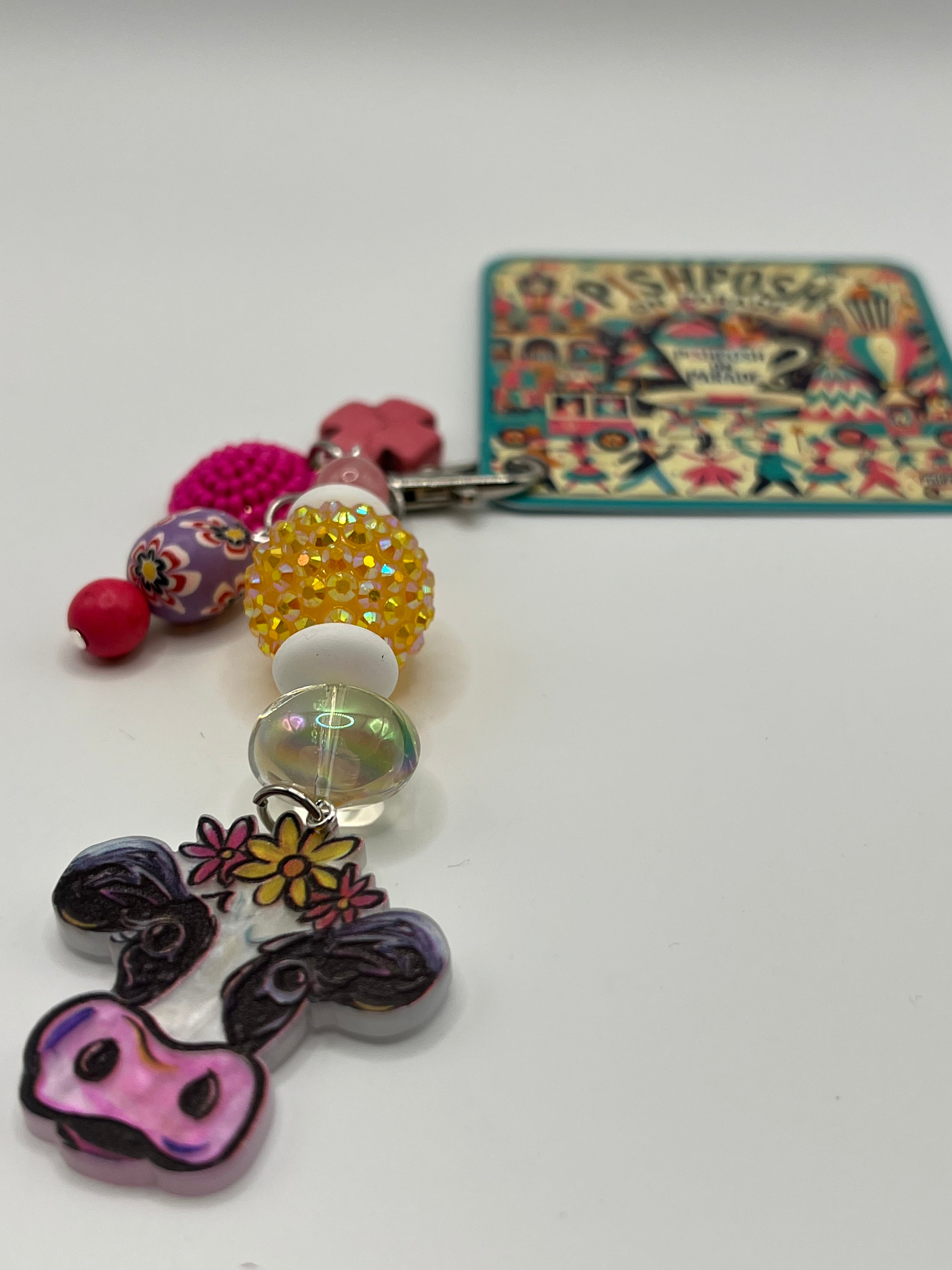Cow with yellow and pink beads charm