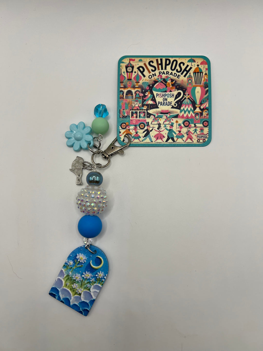 Blue Window with flowers- Zipper Bag Charm/Scissor Fob