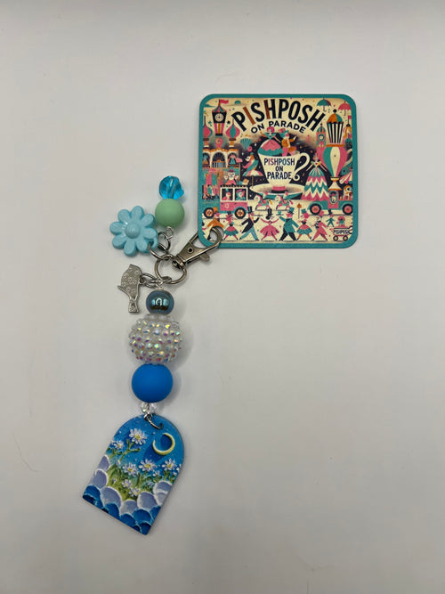 Blue Window with flowers- Zipper Bag Charm/Scissor Fob