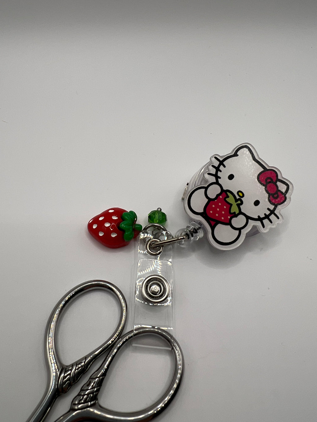 Kitty strawberry badge reel / scissor reel - scissors not included