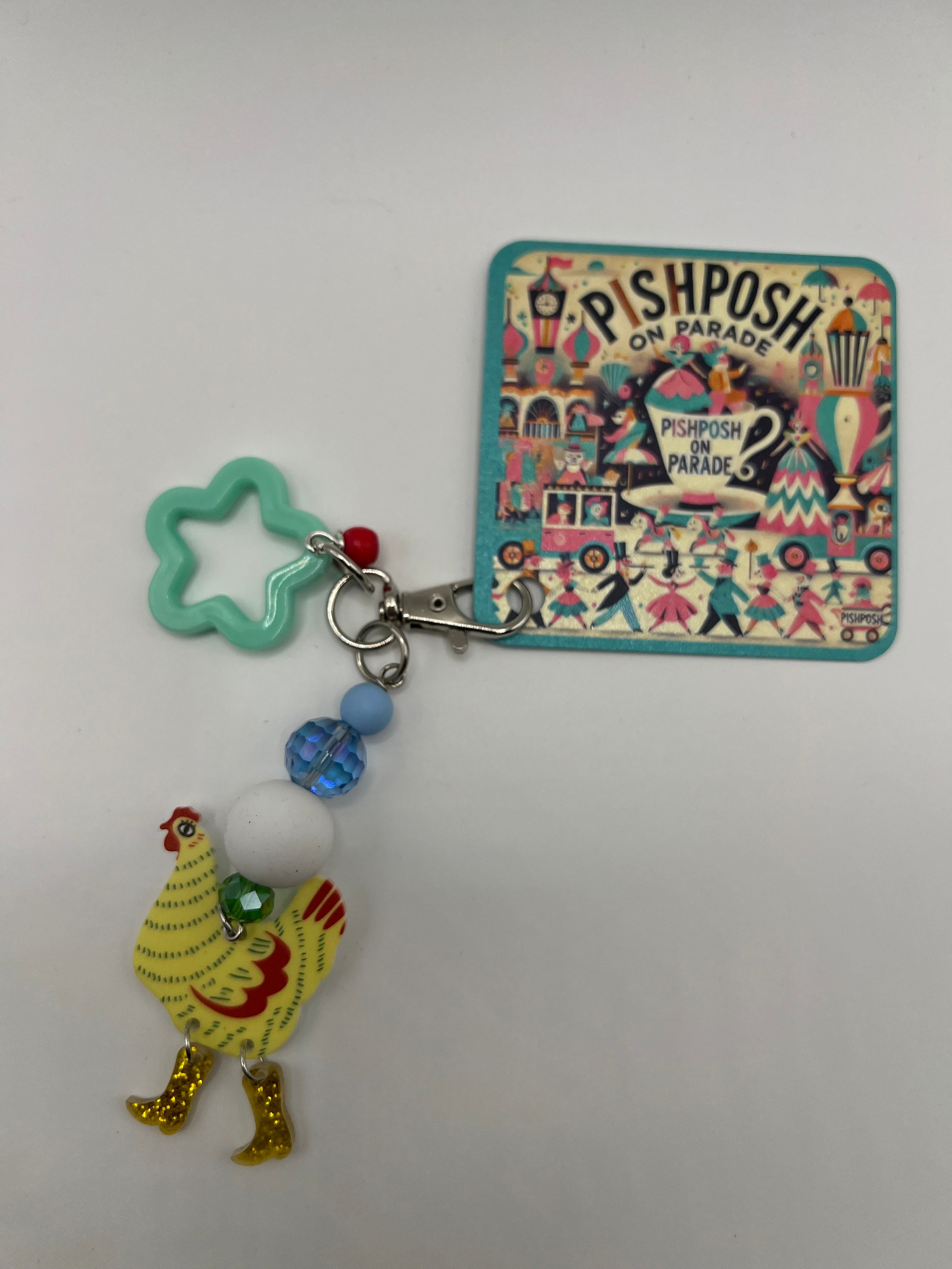 Yellow Chicken with Green Star - Zipper Pull/Scissor Charm