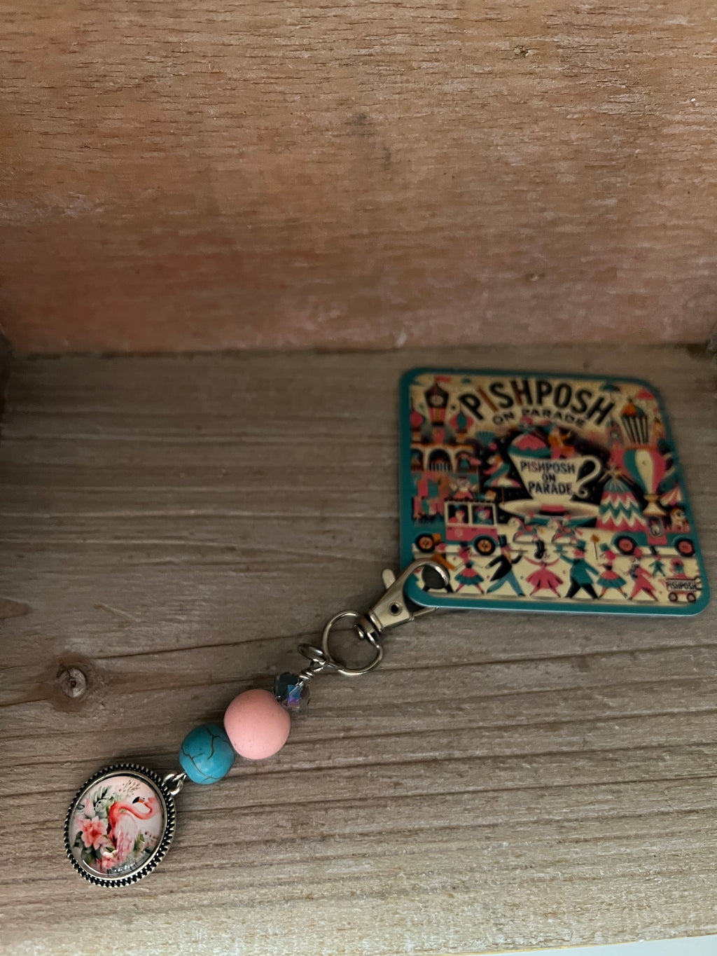 Flamingo in Flowers and Beads - Zipper Pull/Scissor Charms