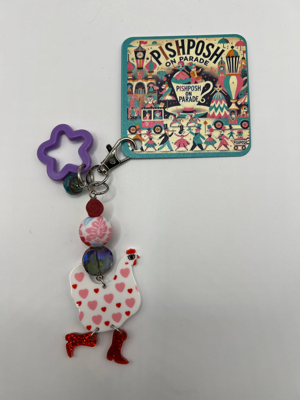 Love chicken with purple star - scissor charm / zipper pull