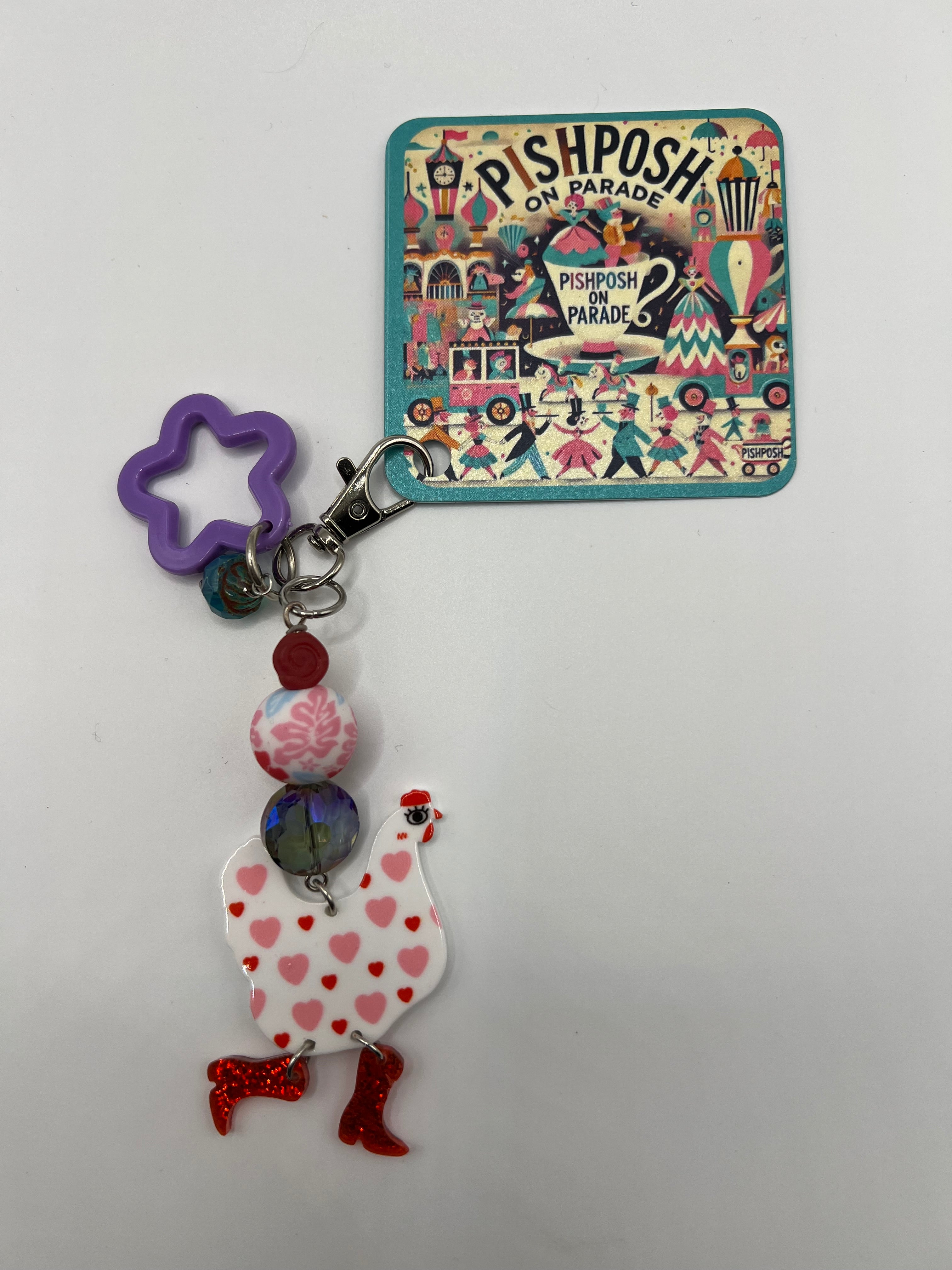 Love chicken with purple star - scissor charm / zipper pull