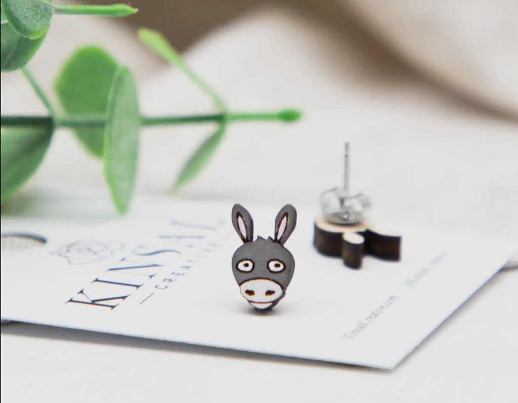 Donkey Wood Stud Earrings