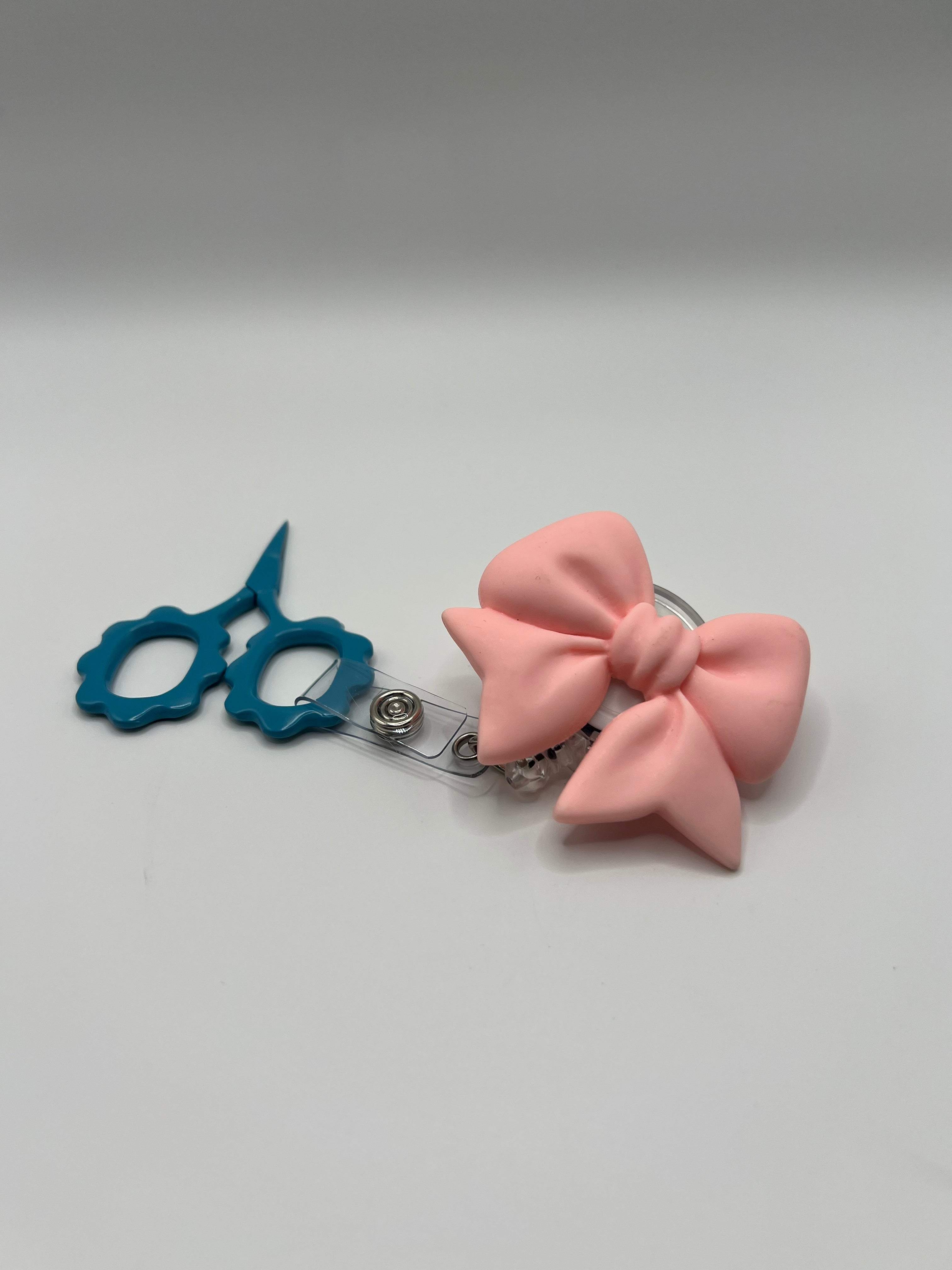 Light pink bow - badge reel / scissor reel - scissors excluded