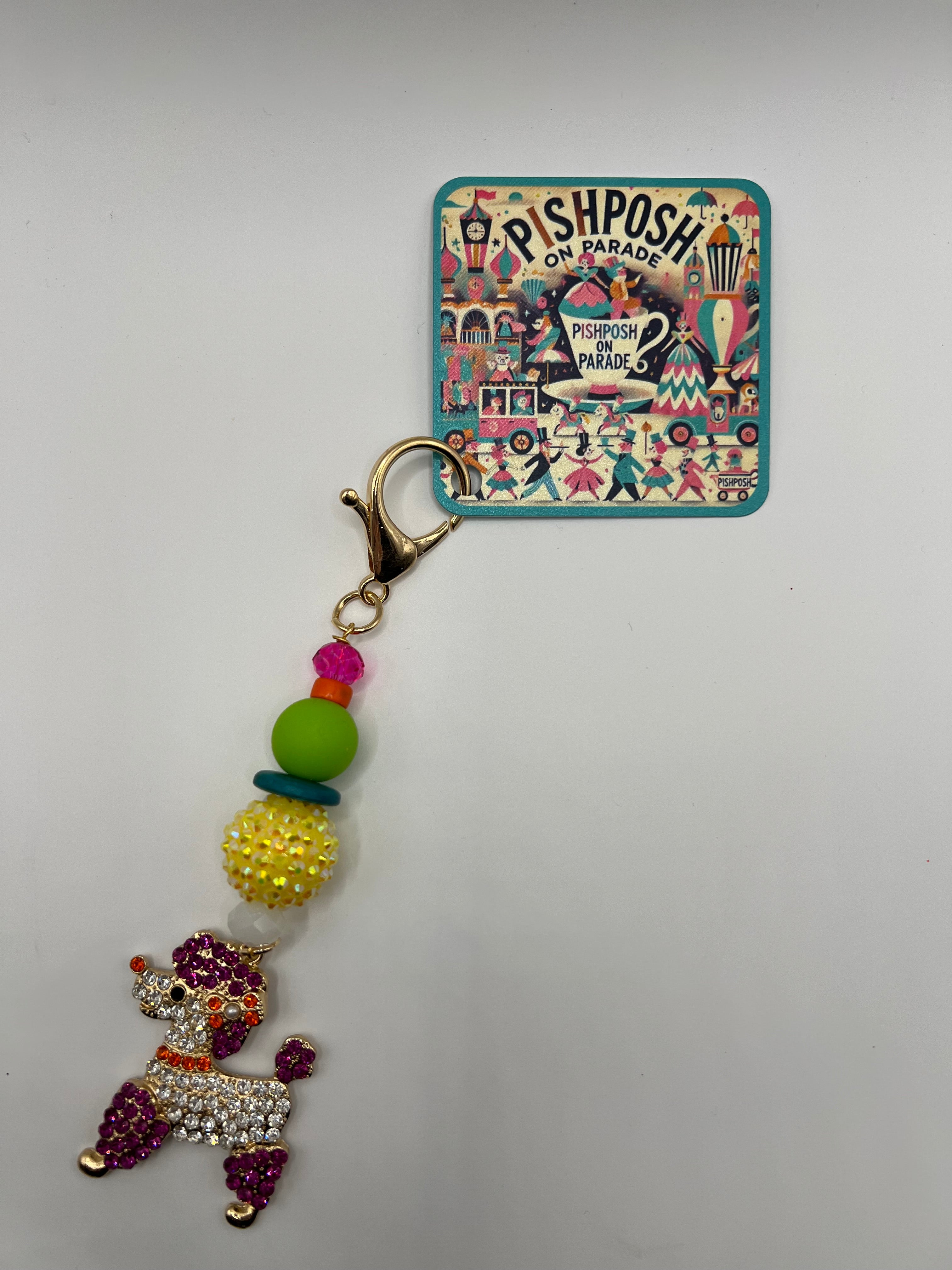 Magenta/Clear Party Poodle with Colorful Beads - Zipper Pull/Scissor Charm