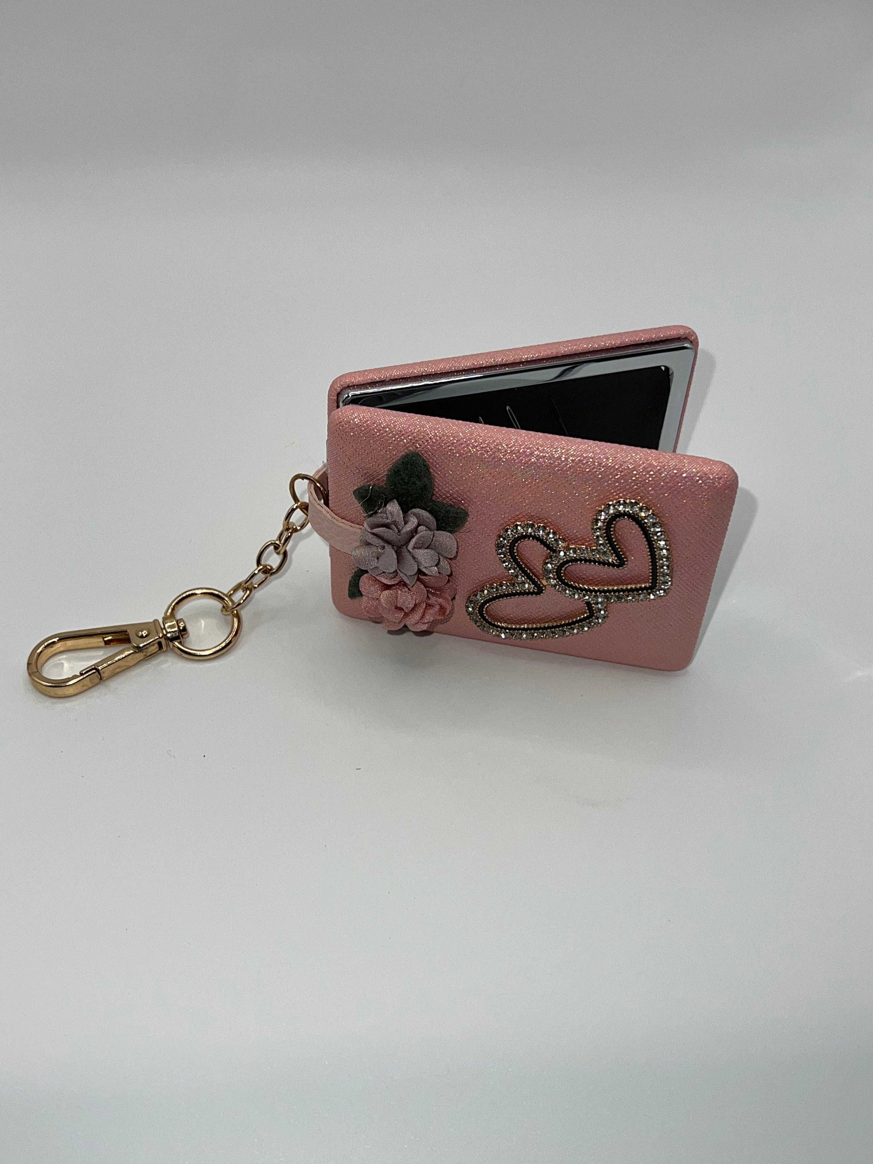 Iridescent pink floral heart needle case