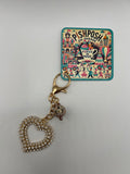 Clear Rhinestone Heart with Pink Floral Bead - Zipper Pull/Scissor Charm