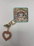 Pink Rhinestone Heart with Butterfly Bead - Zipper Pull/Scissor Charm