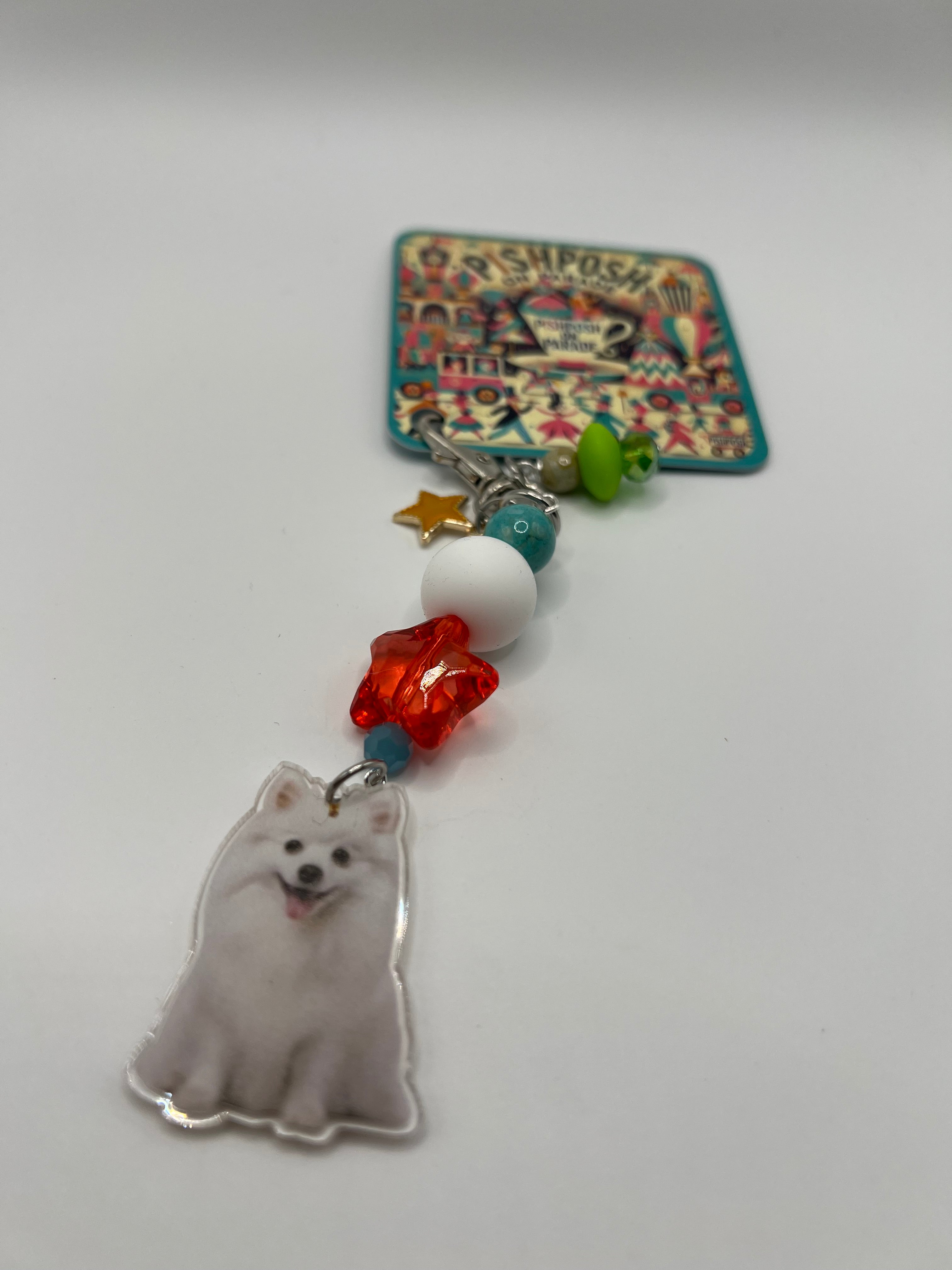 White Puppy with Star Bead - Zipper Pull/Bag Charm