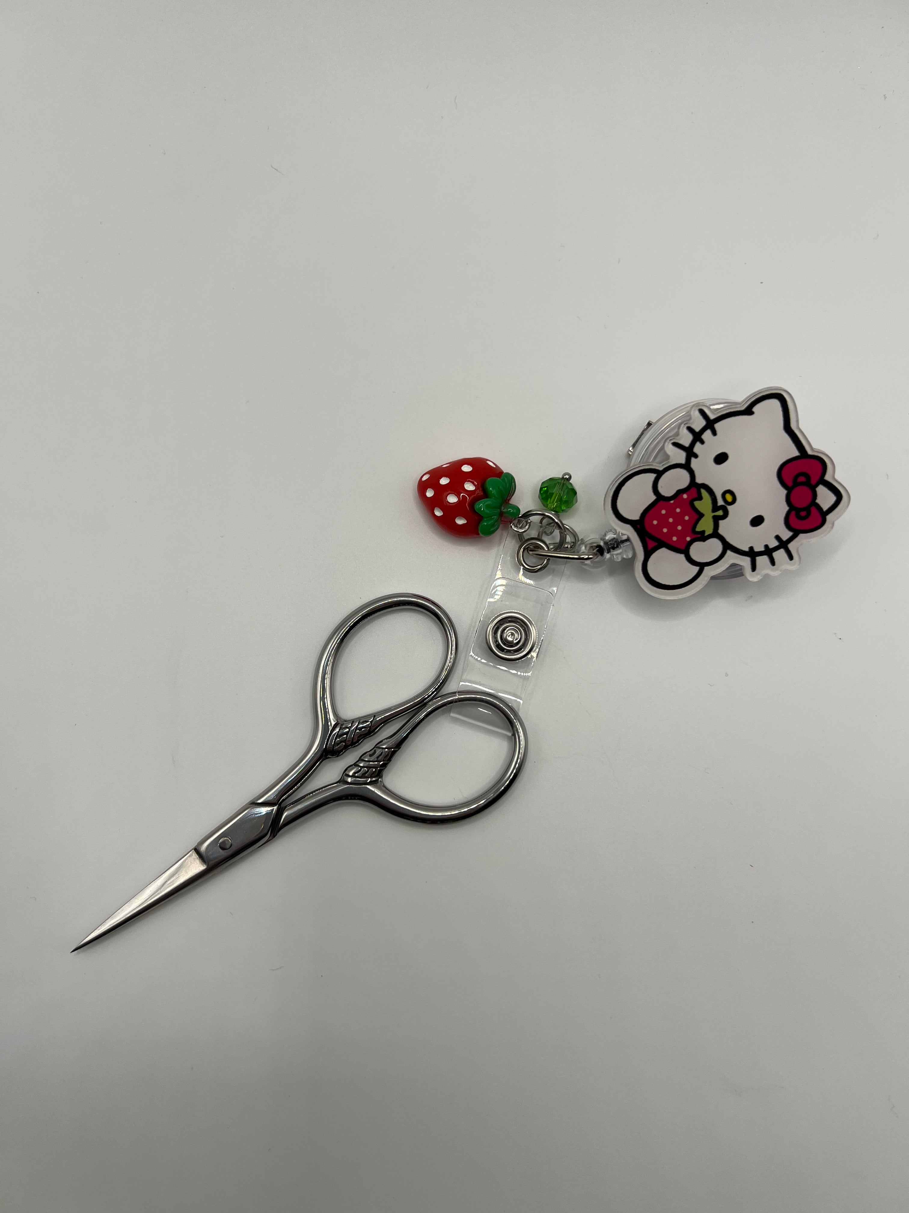 Kitty strawberry badge reel / scissor reel - scissors not included