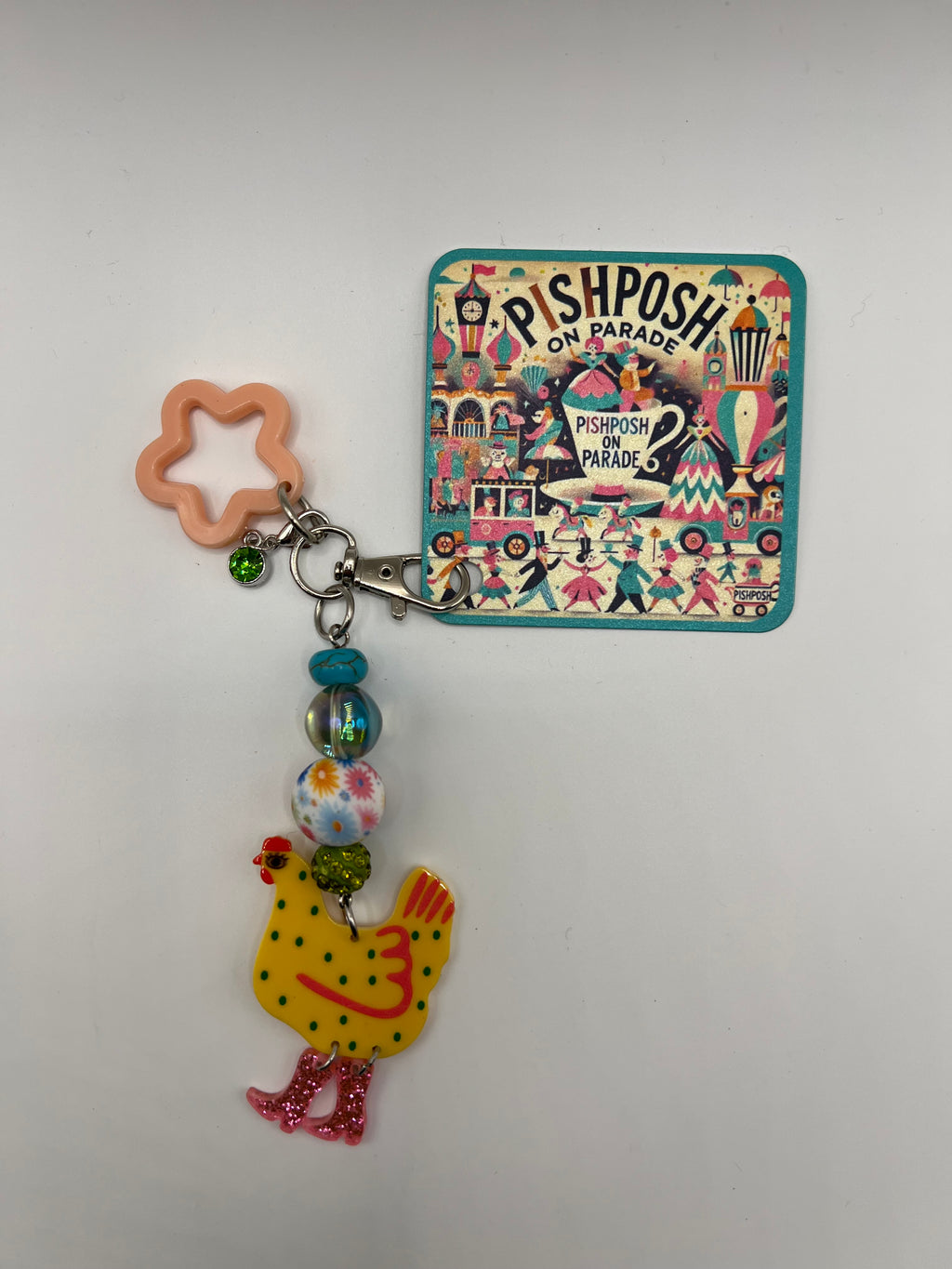 Yellow Chicken with Pink Boots and Peach Star - Zipper Pull/Scissor Charm