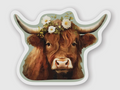 Highland Cow with Flowers - Sticker
