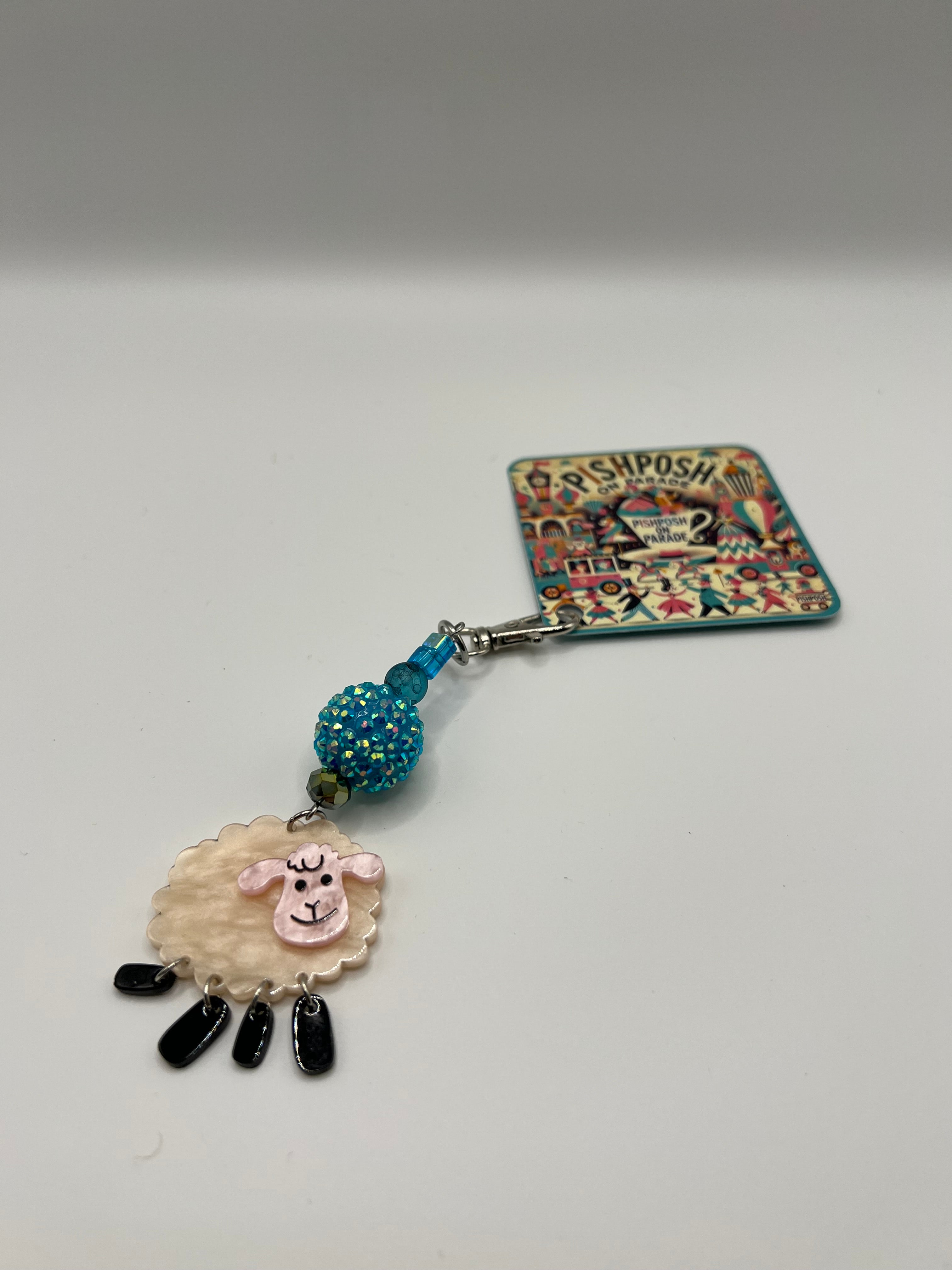 Baa Baa Pink Sheep with Blue Beads - Scissor charm/Bag Zipper Pull