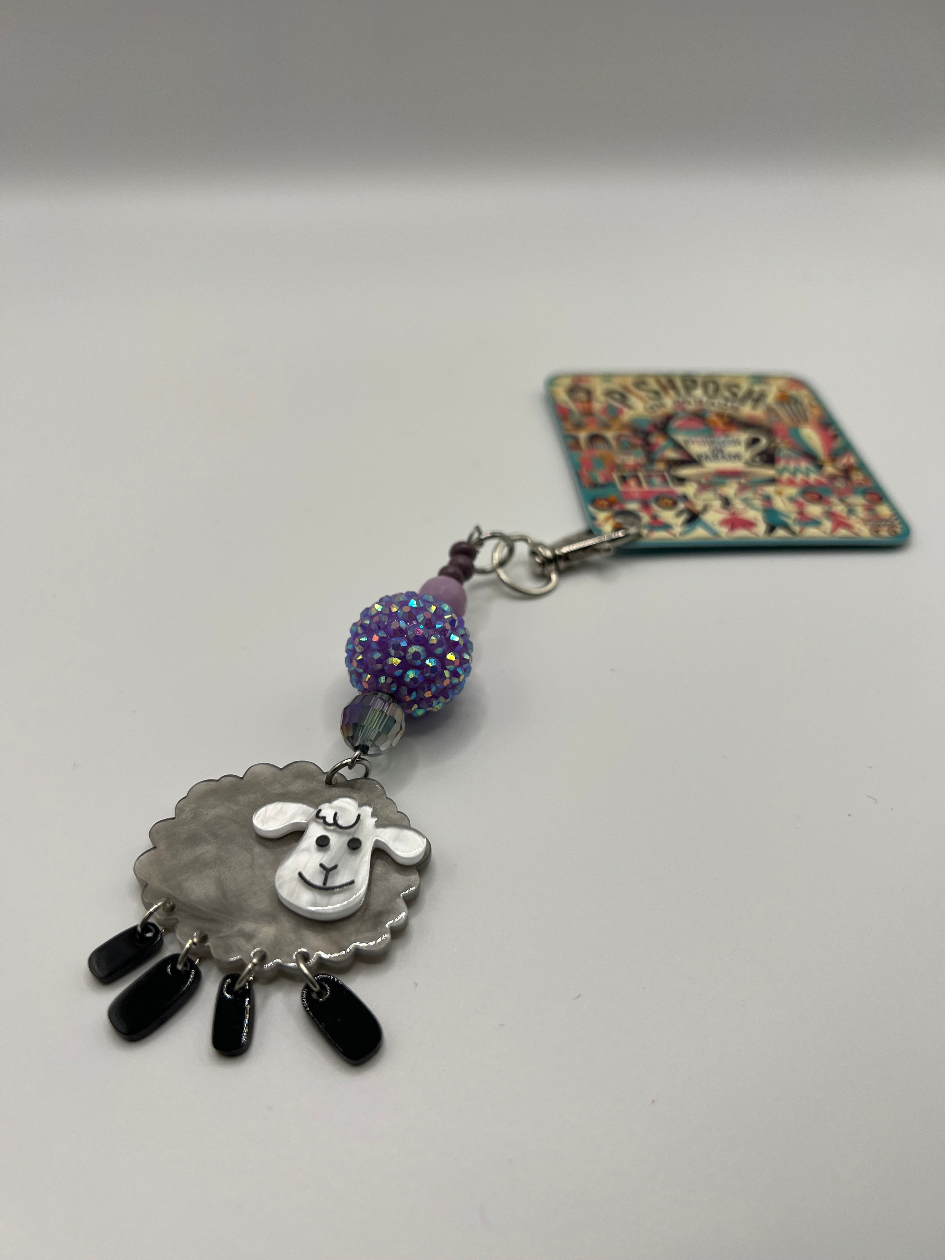 Baa Baa Grey Sheep with Purple Beads - Scissor charm/Bag zipper pull