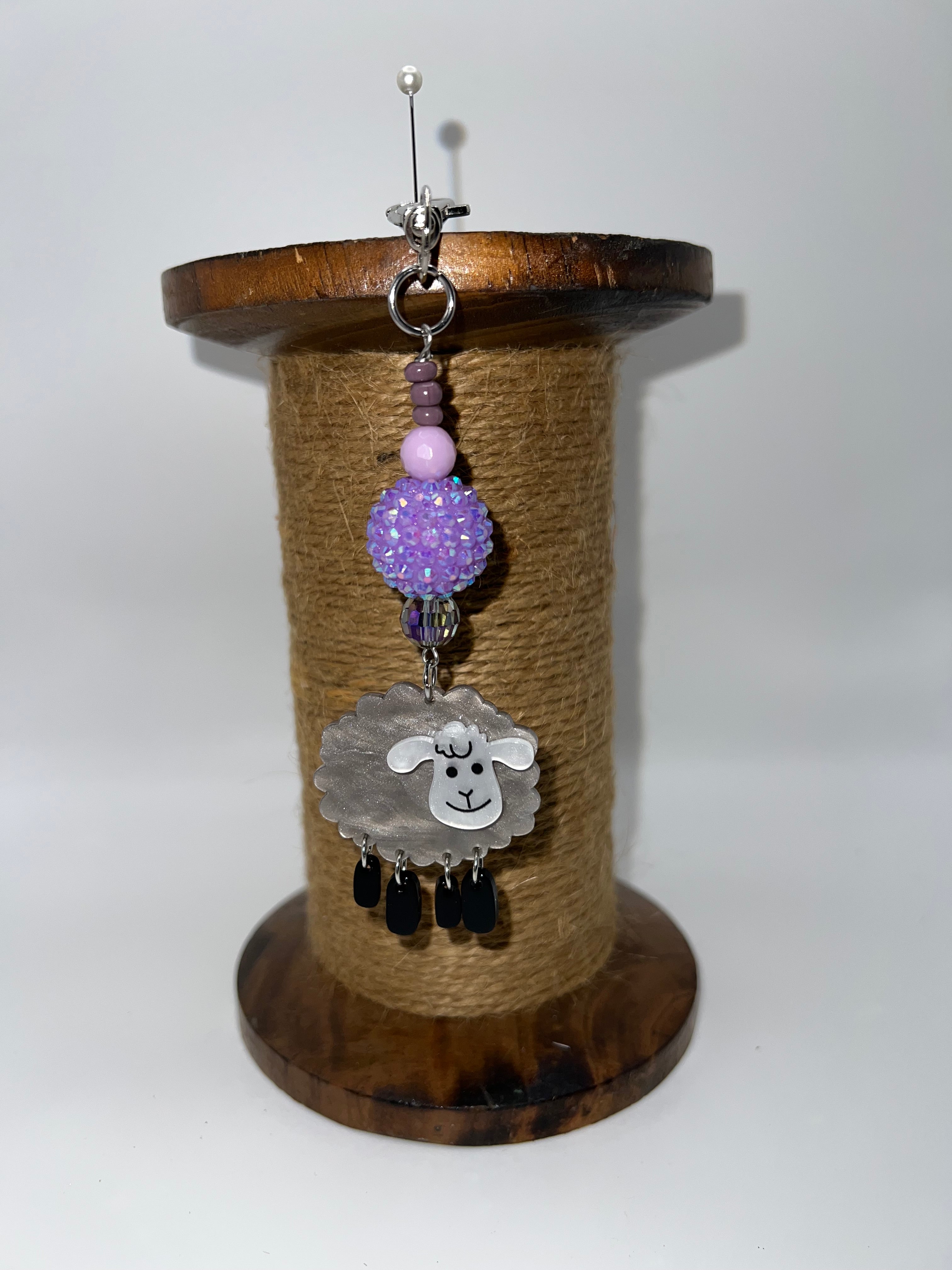 Baa Baa Grey Sheep with Purple Beads - Scissor charm/Bag zipper pull