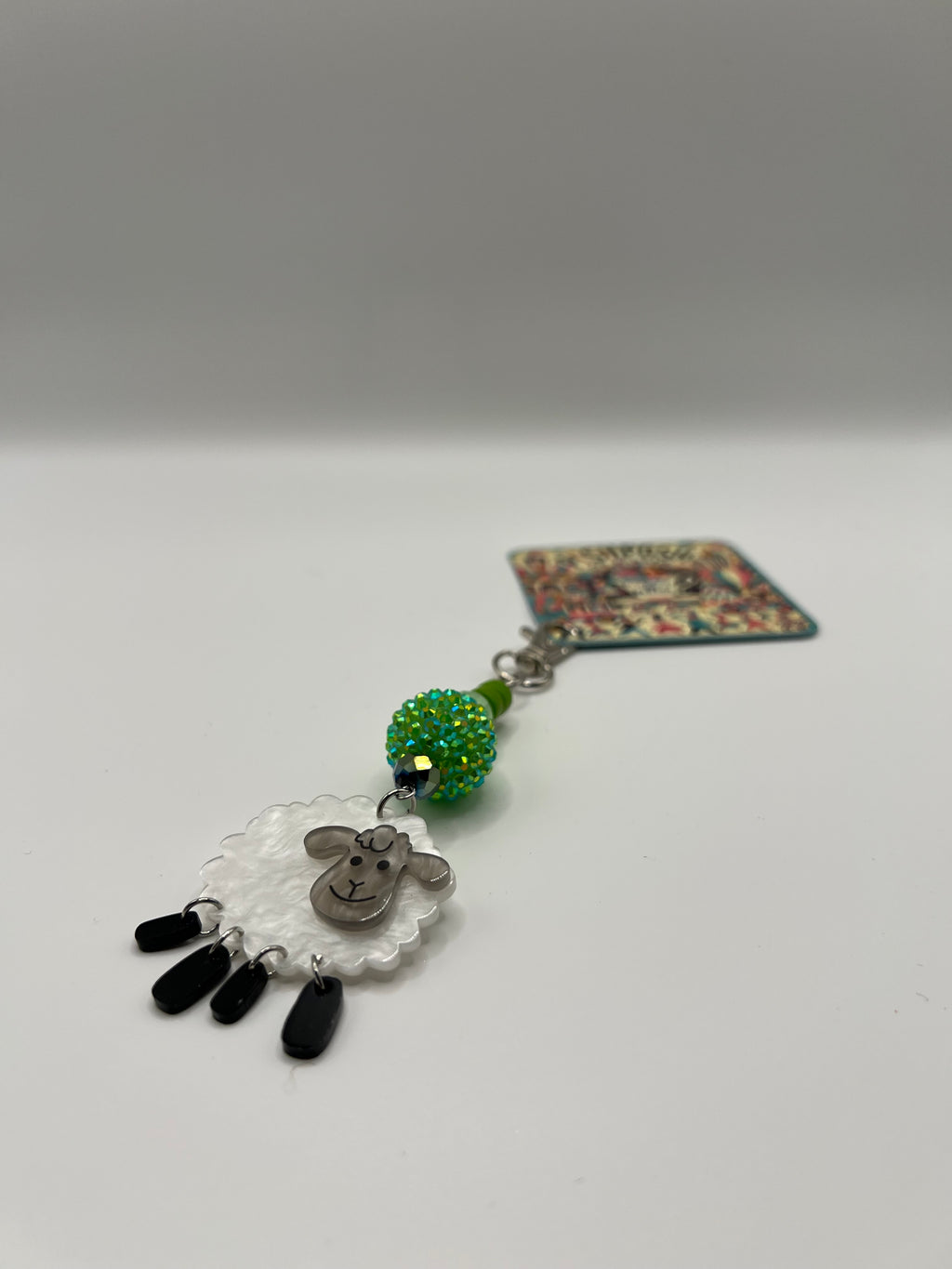 Baa Baa White Sheep with Green Beads - Scissor charm/Bag zipper pull
